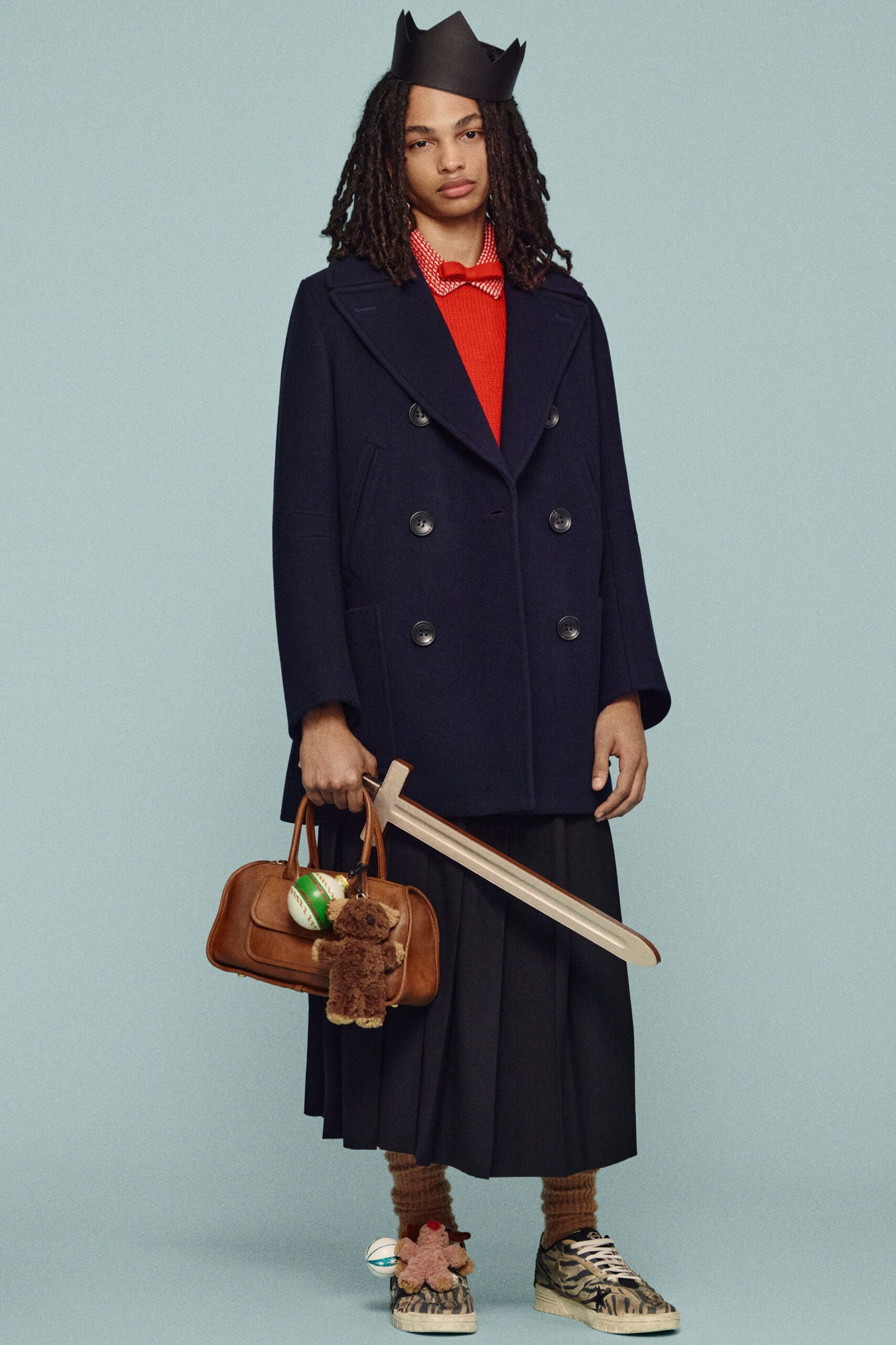 blue wool long-sleeve double-breasted structured coat