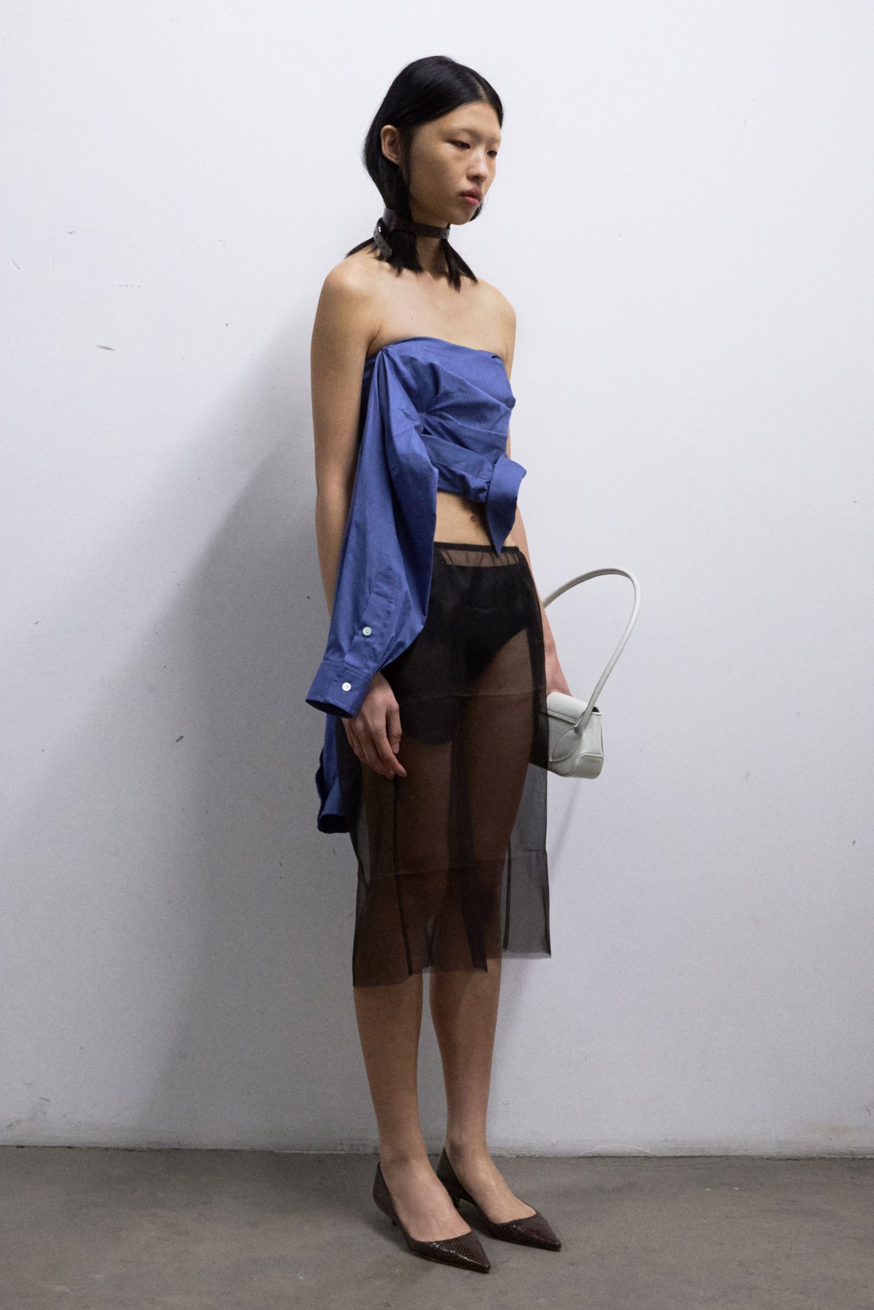 black fitted straight-leg sheer skirt
