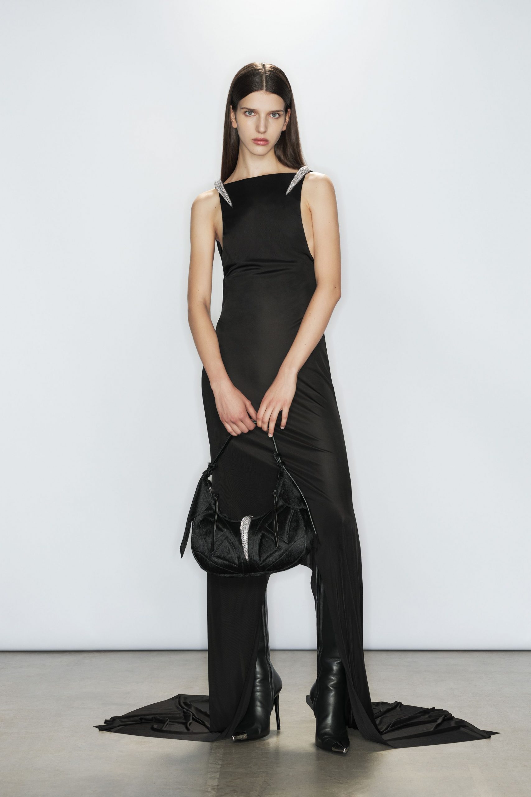 black silk fitted gown