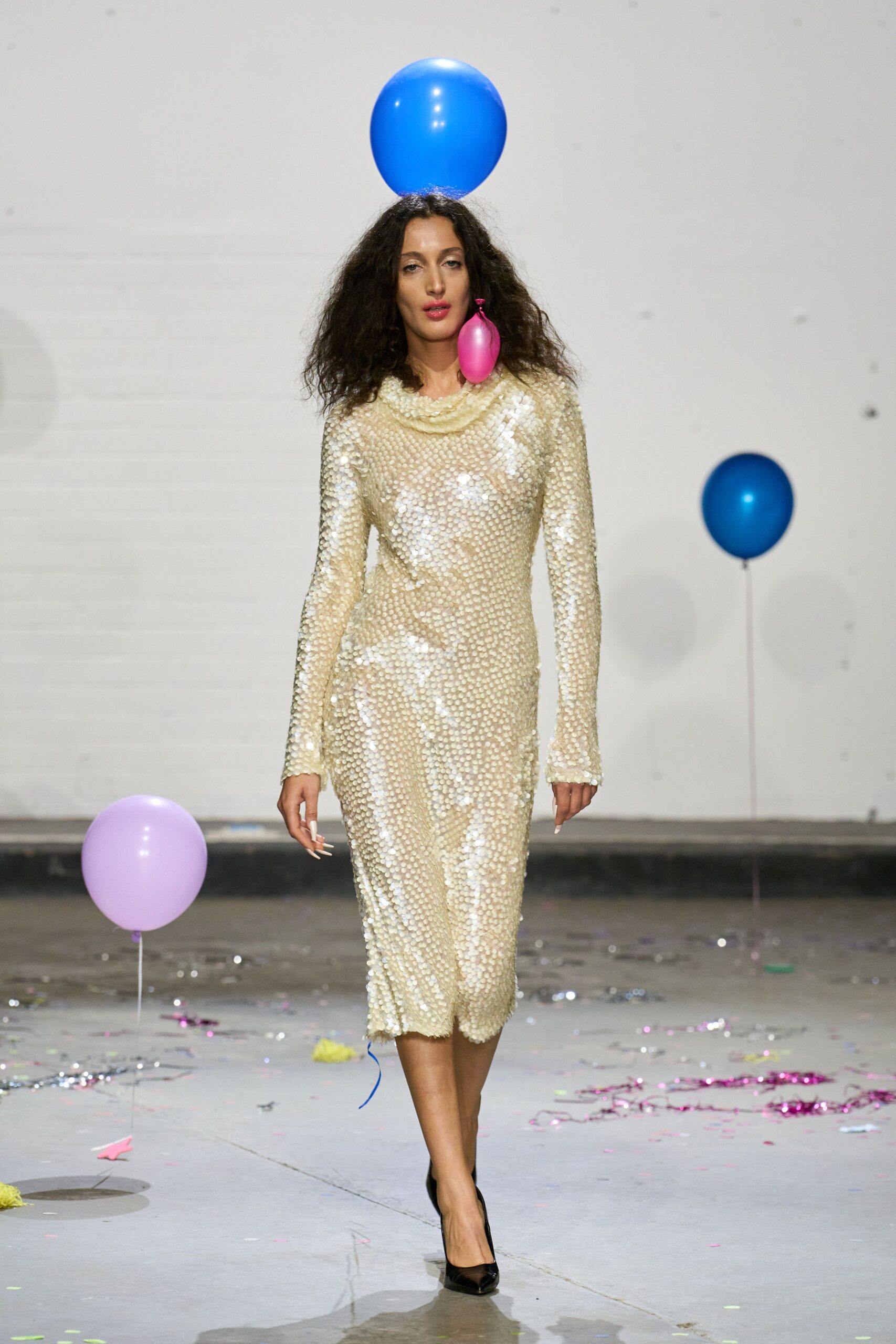 gold sequin long-sleeve high-neck fitted embellished shiny dress