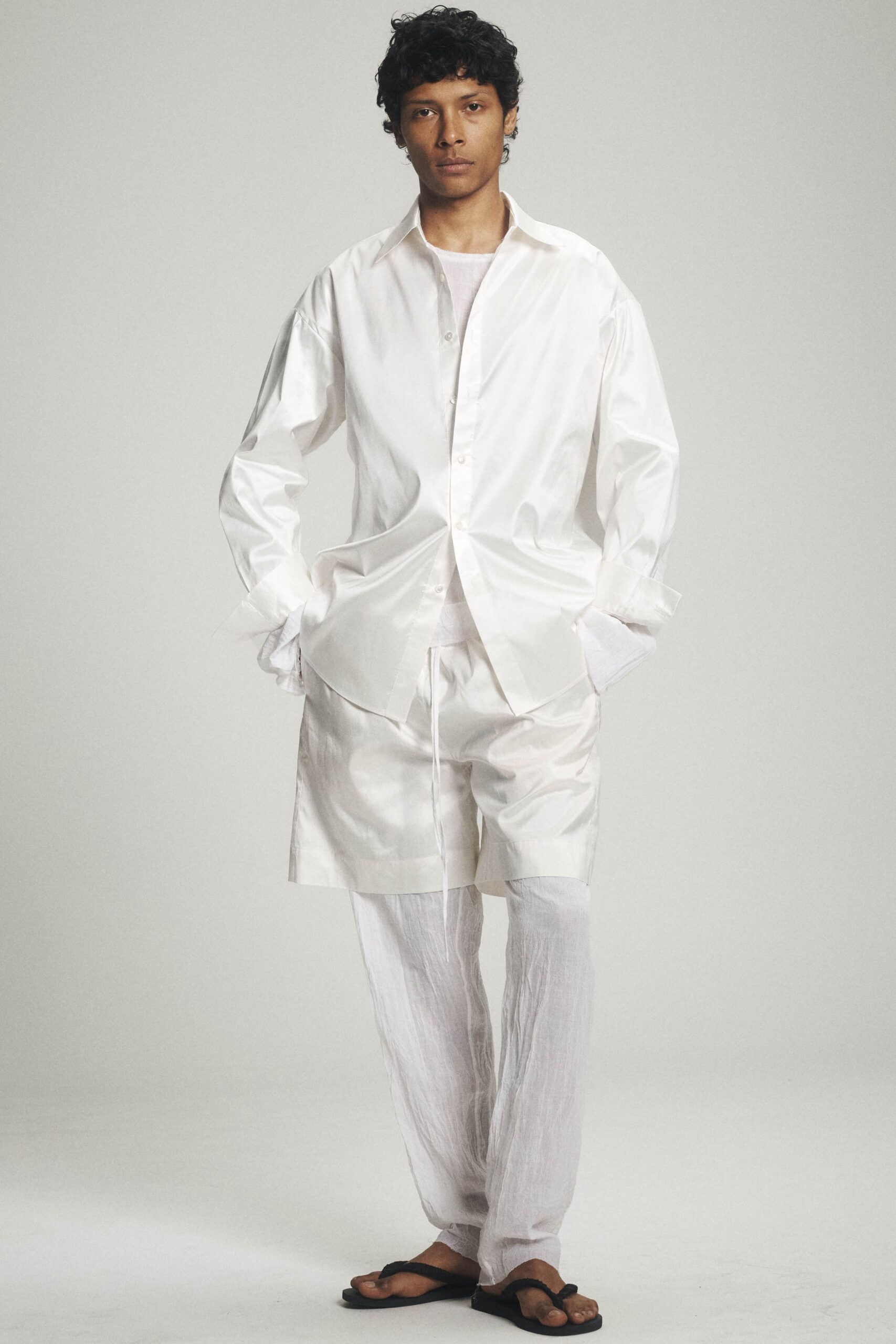 white silk relaxed shiny short shorts