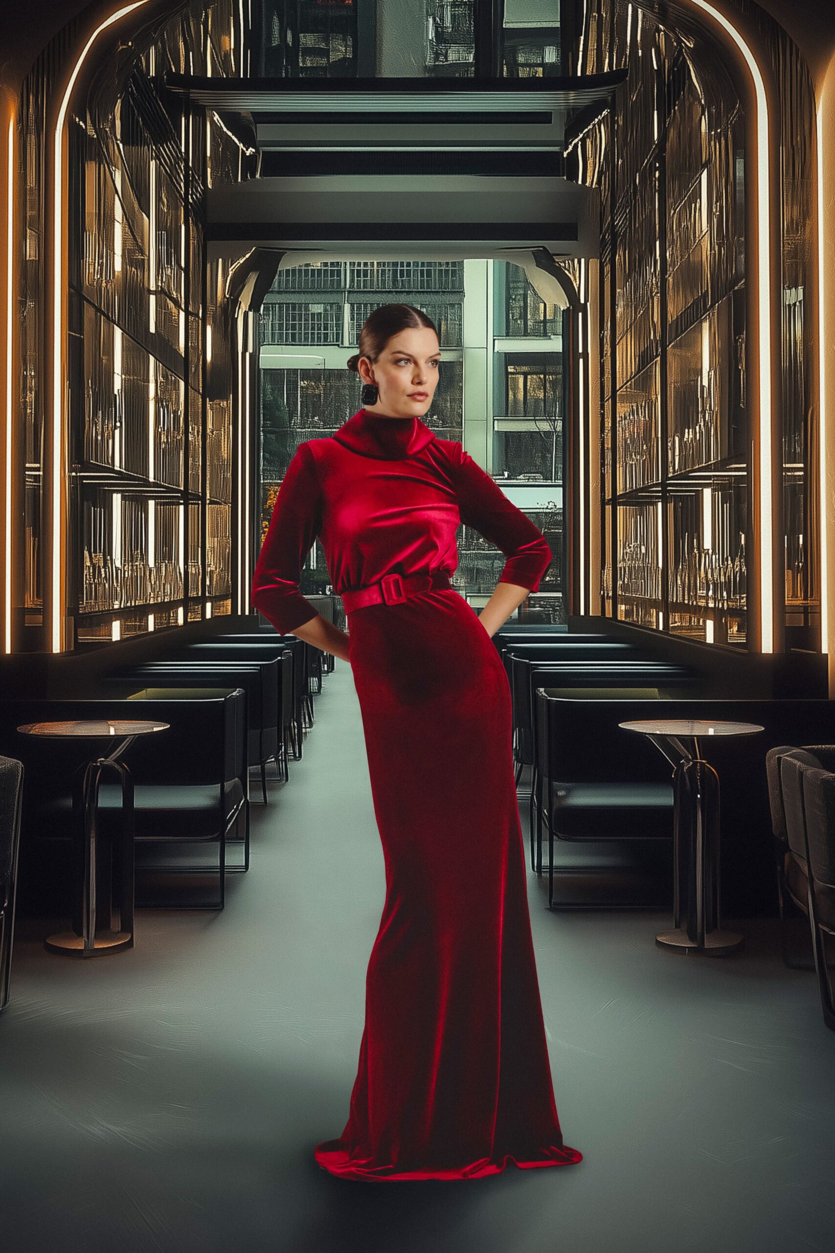 fitted red velvet gown