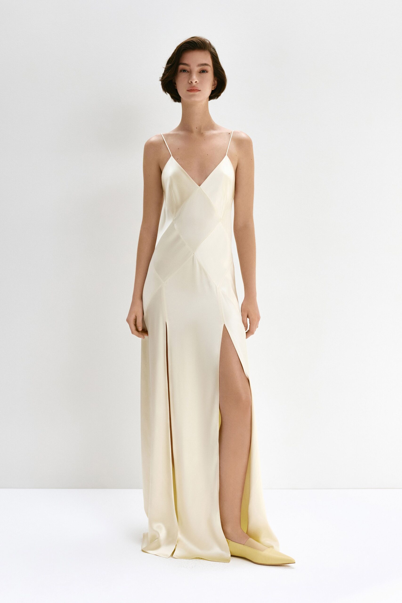 ivory silk fitted gown