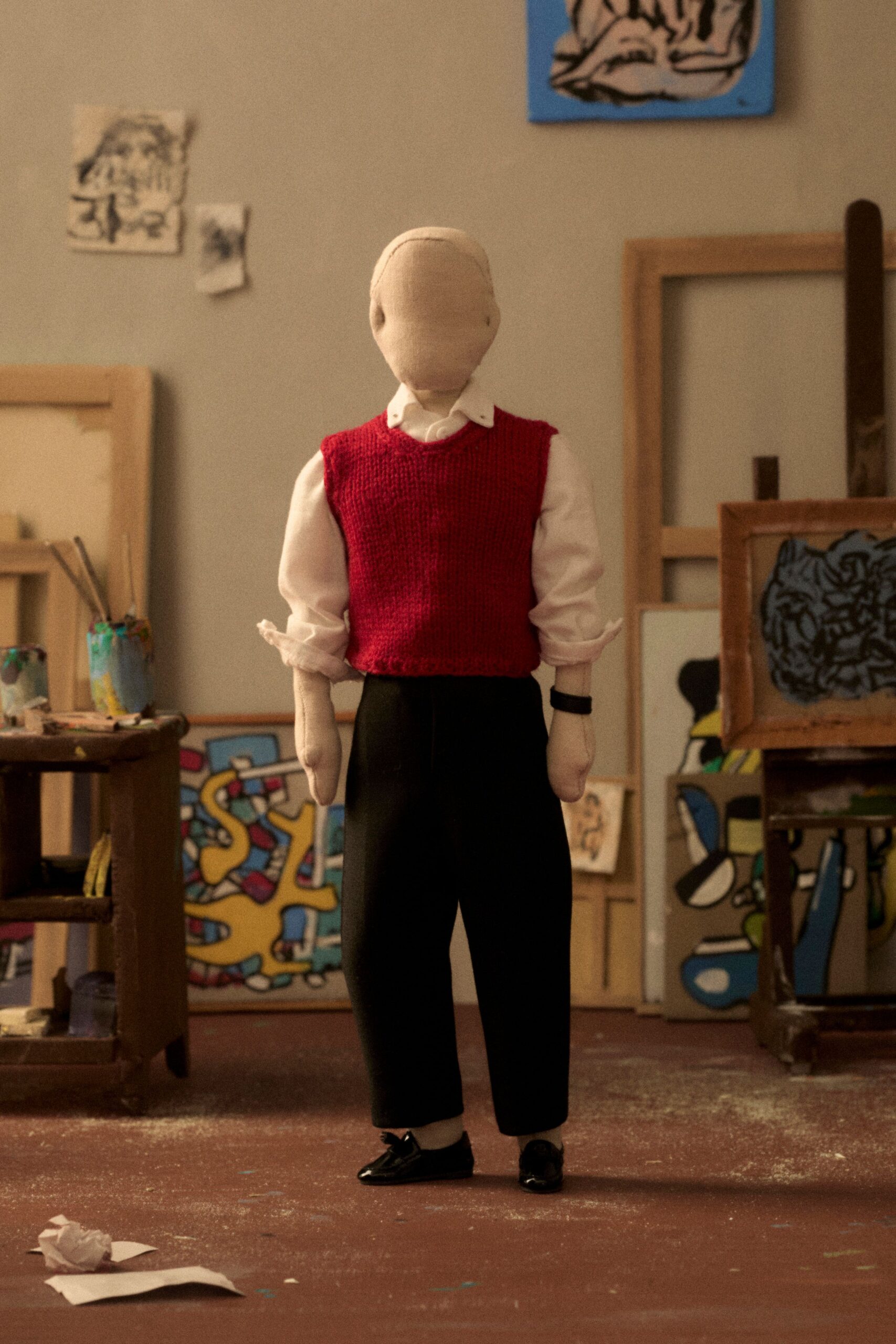 red cotton sleeveless fitted vest