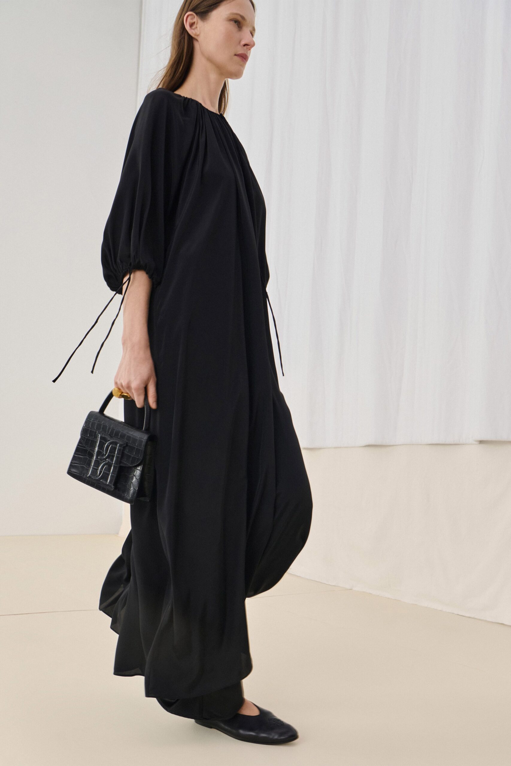 black relaxed silk maxi dress