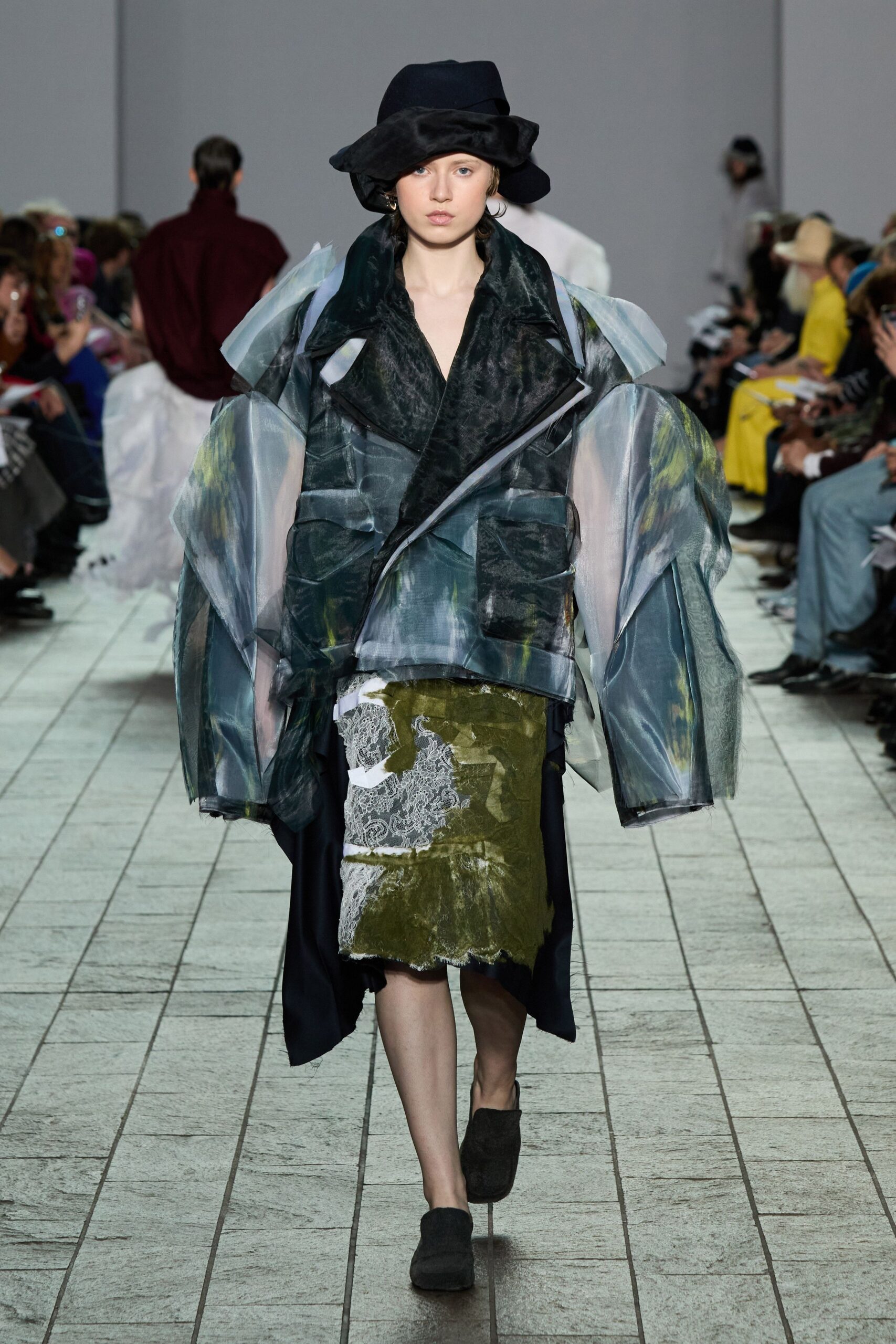 blue cotton long-sleeve collared oversized layered zippered jacket