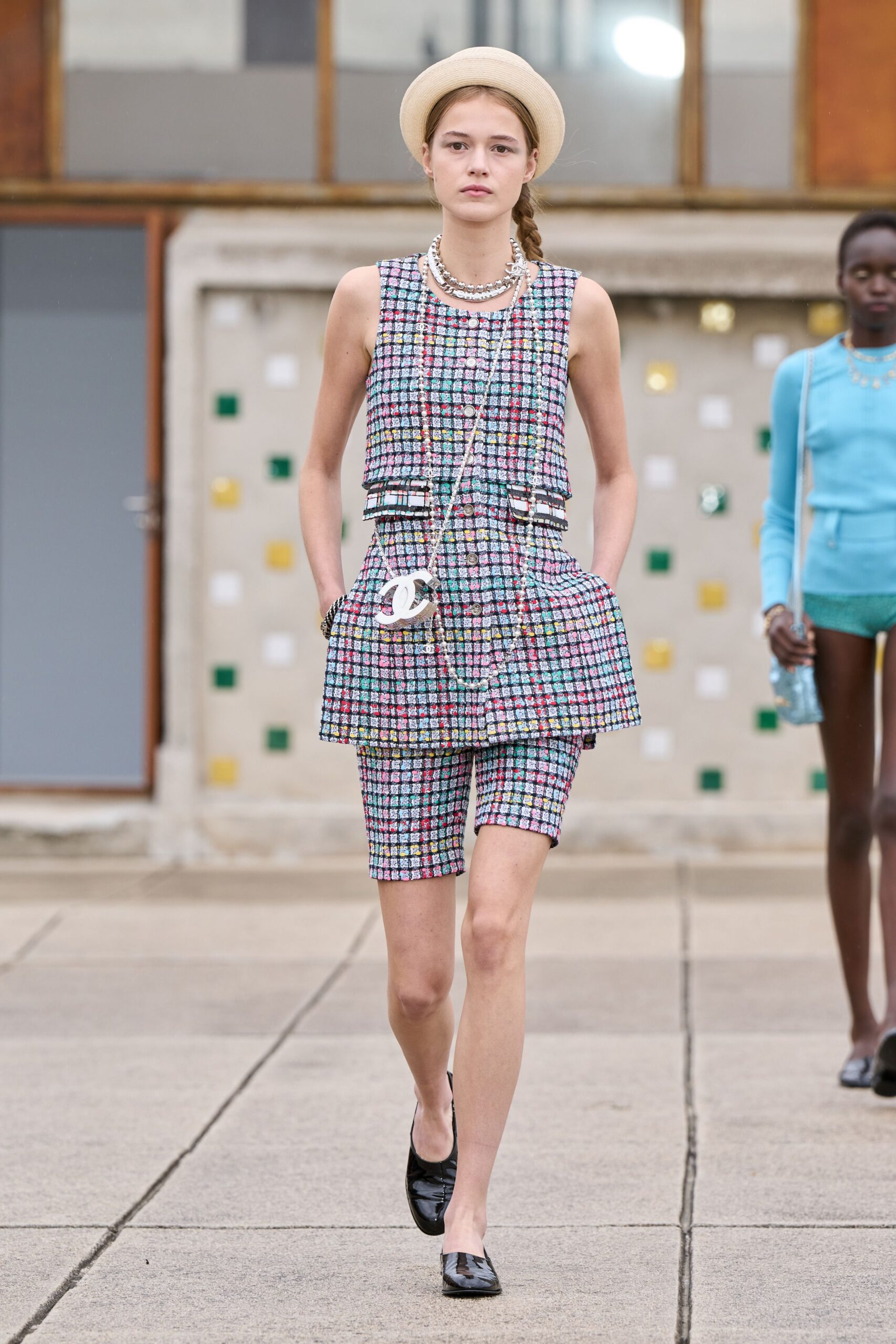 multi cotton sleeveless collared fitted pleated top