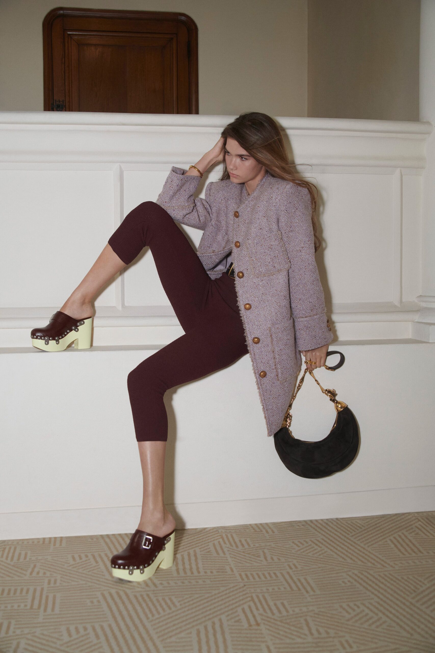 gray wool long-sleeve collared structured buttoned pockets coat