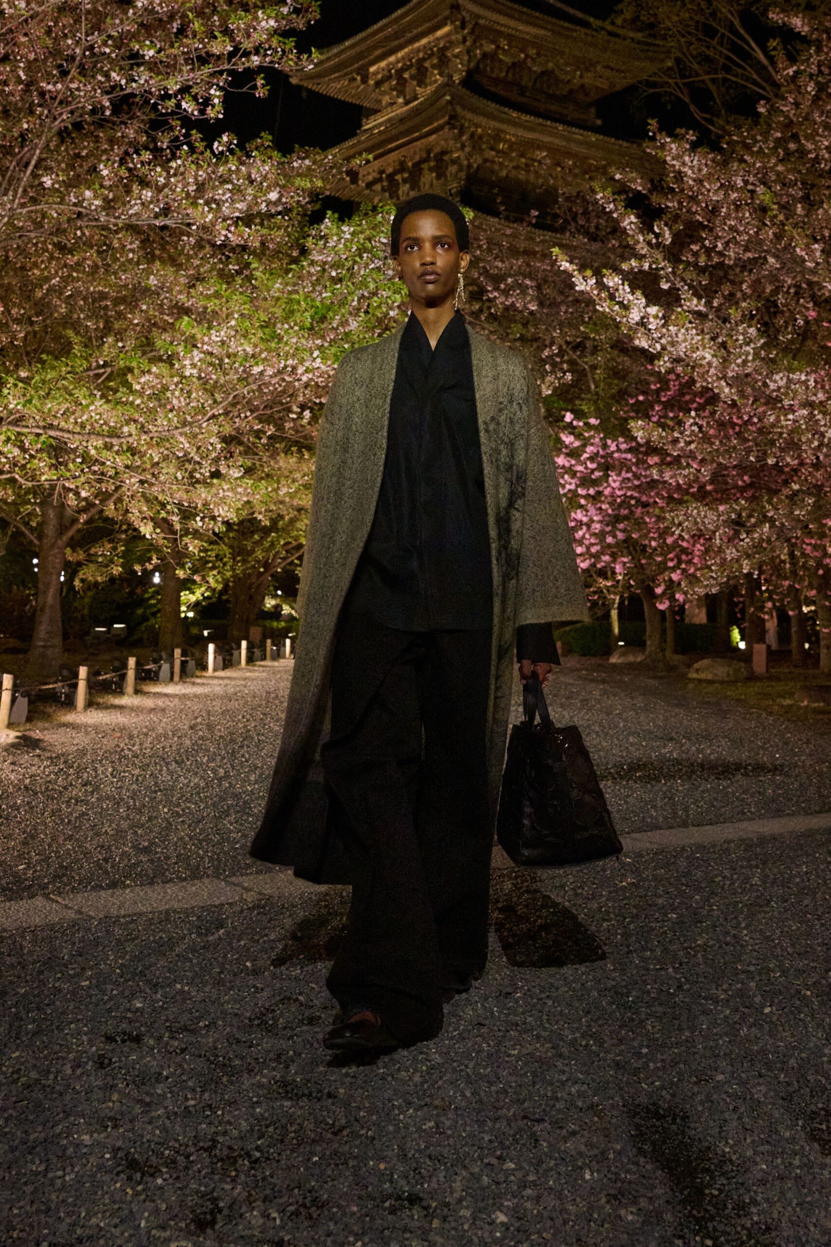 gray wool coat with black shirt