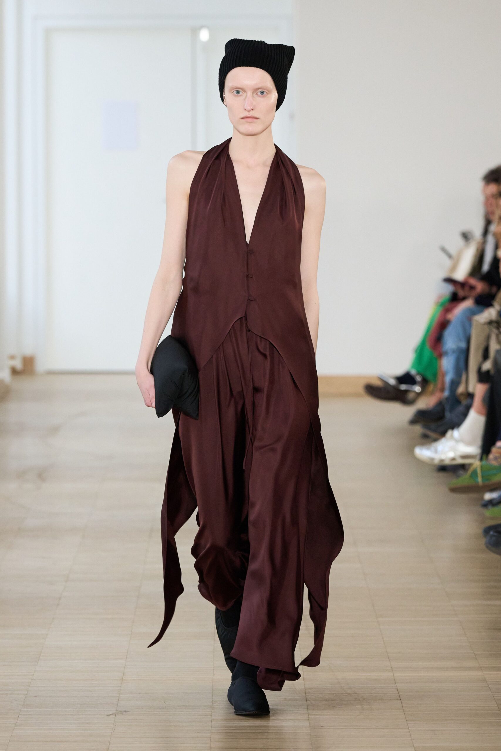 brown silk sleeveless jumpsuit