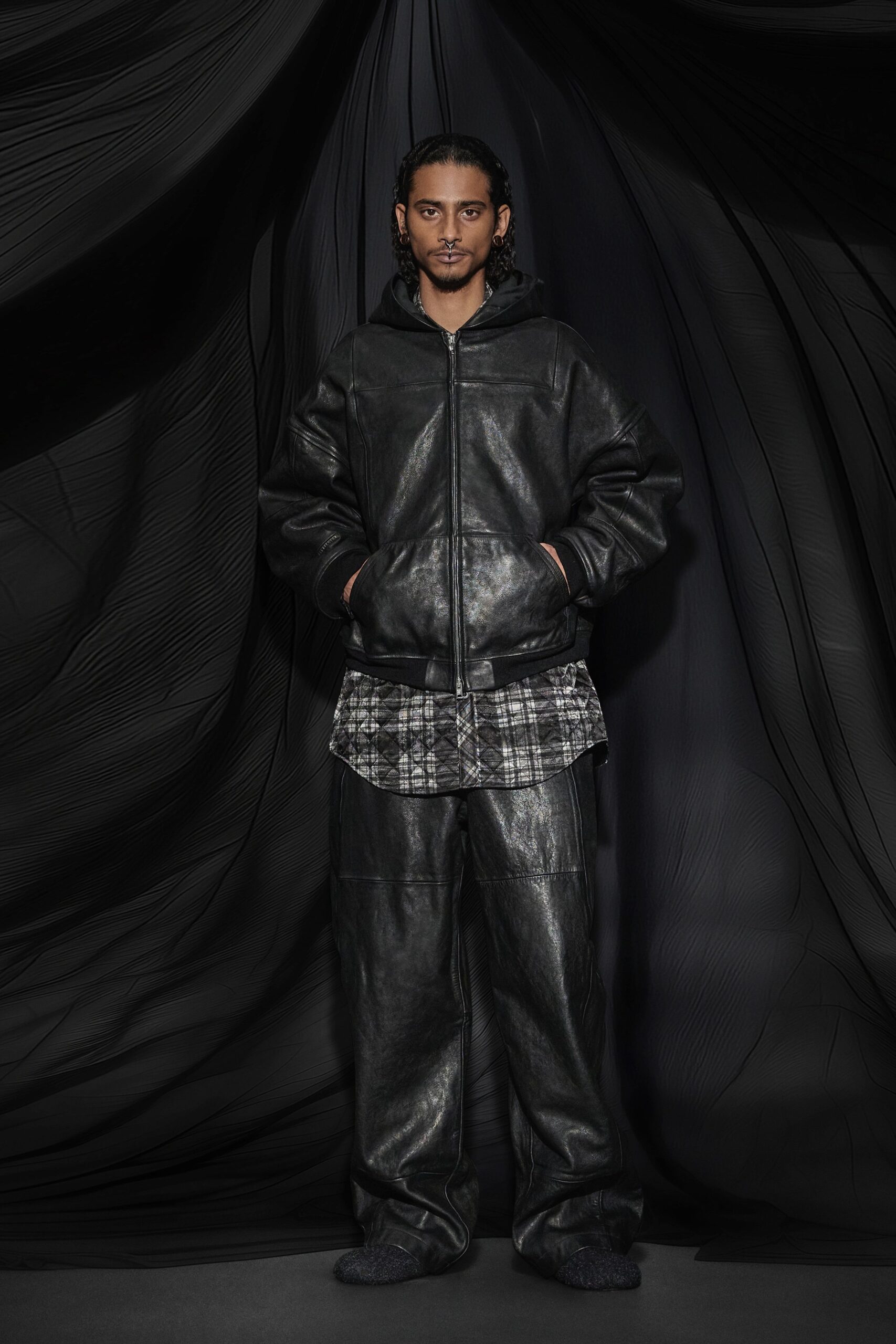 black leather jacket and pants