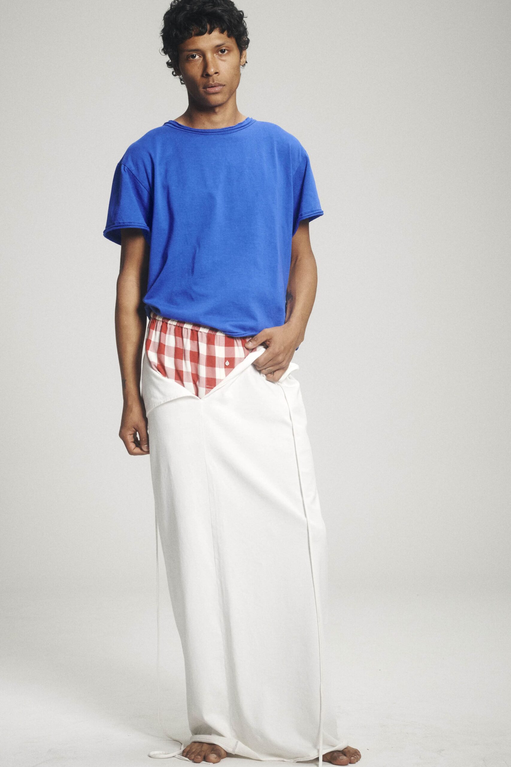 blue cotton short-sleeve collared oversized t-shirt