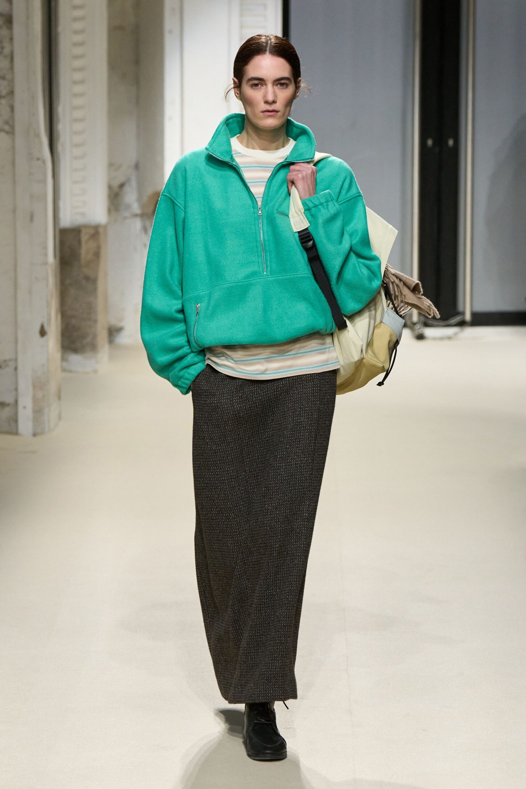 green hoodie black pencil skirt