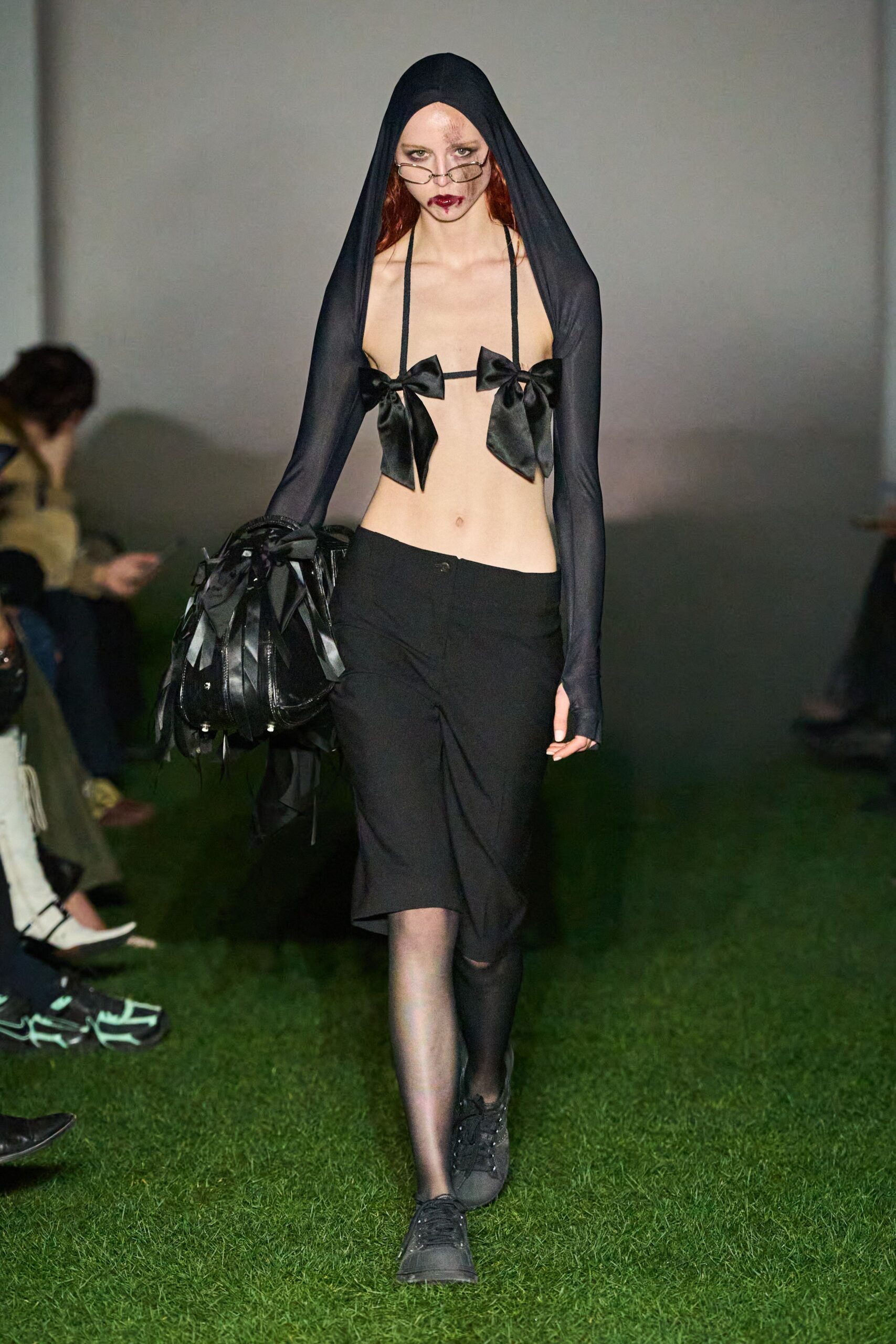 black fitted top and skirt