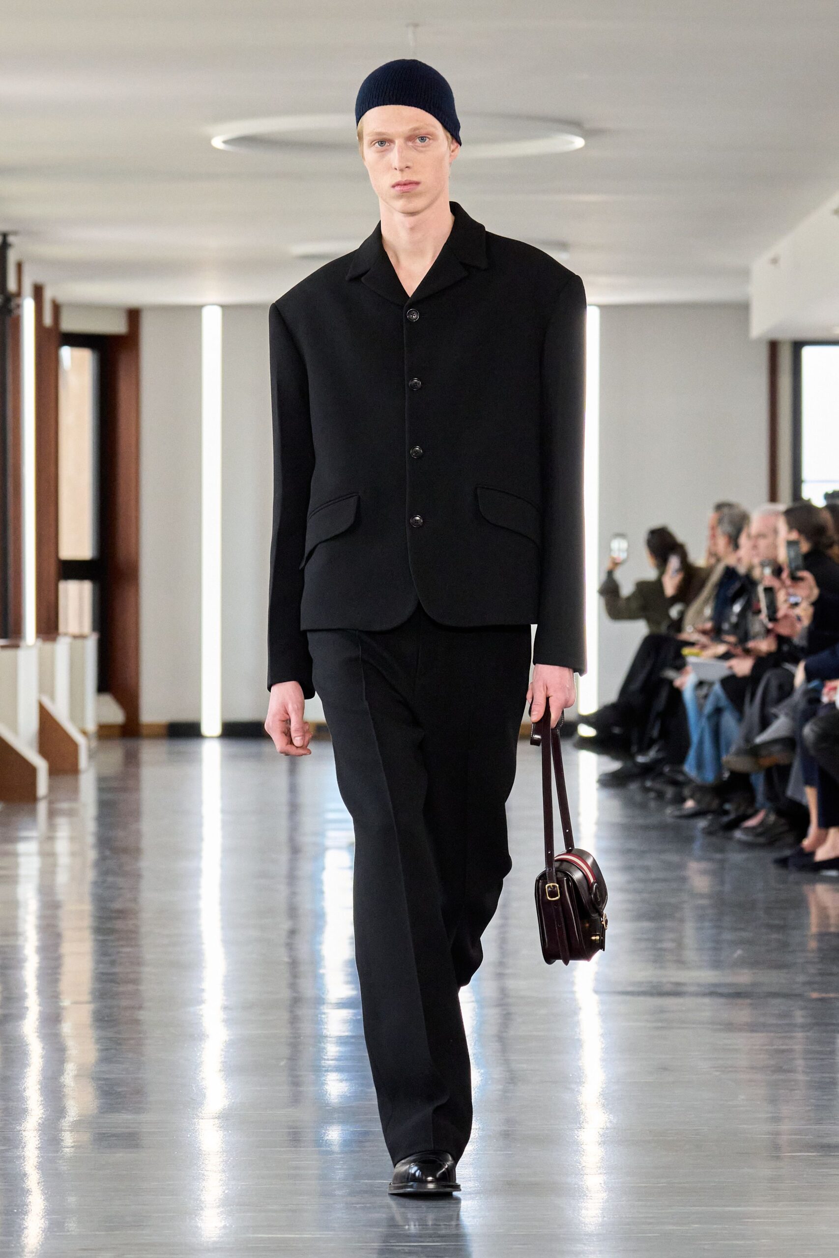 black wool blazer and tailored pants
