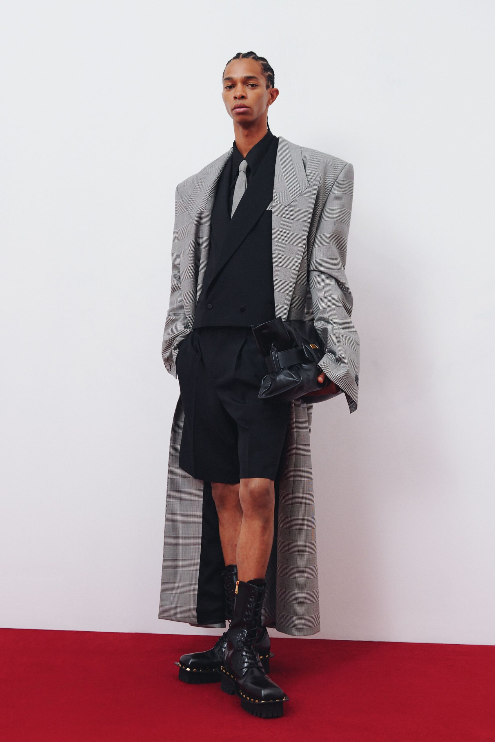 black wool tailored mini shorts