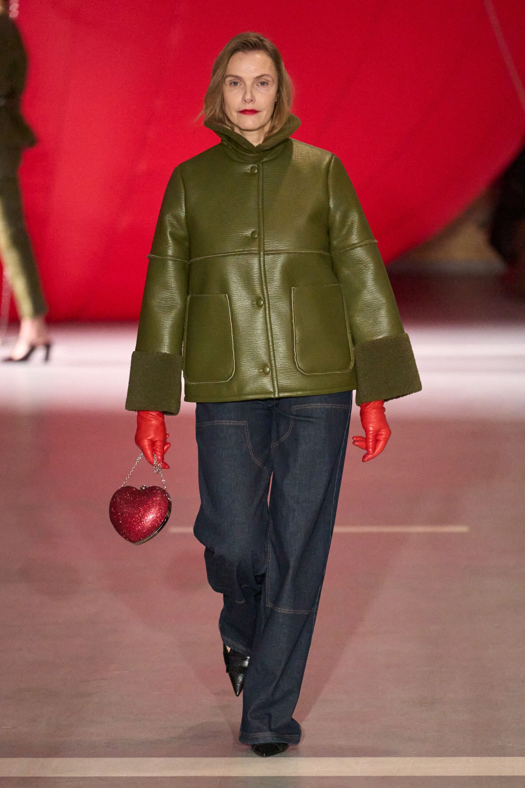green leather jacket with denim pants
