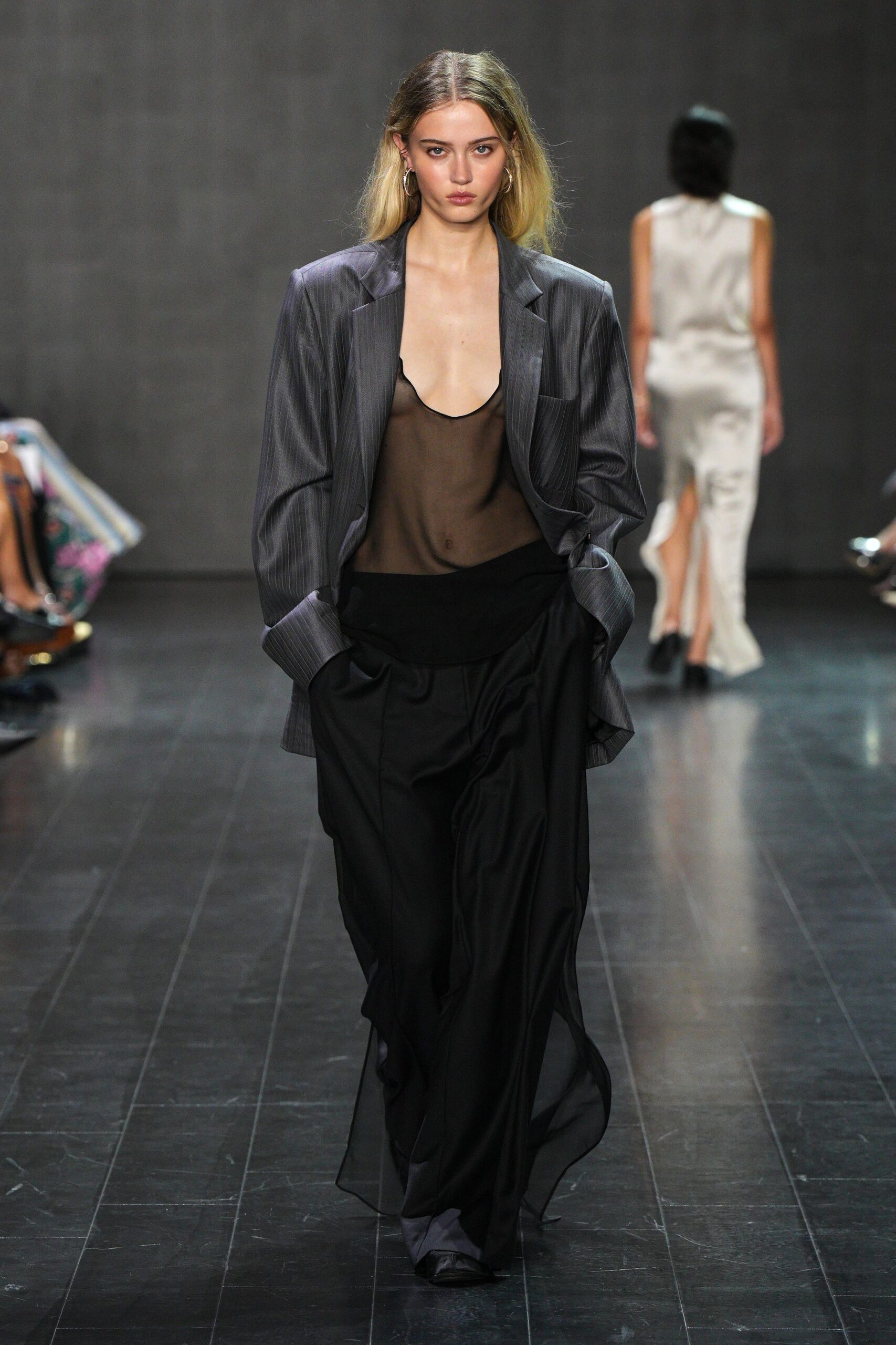 black silk relaxed wide-leg draped flowing maxi pants