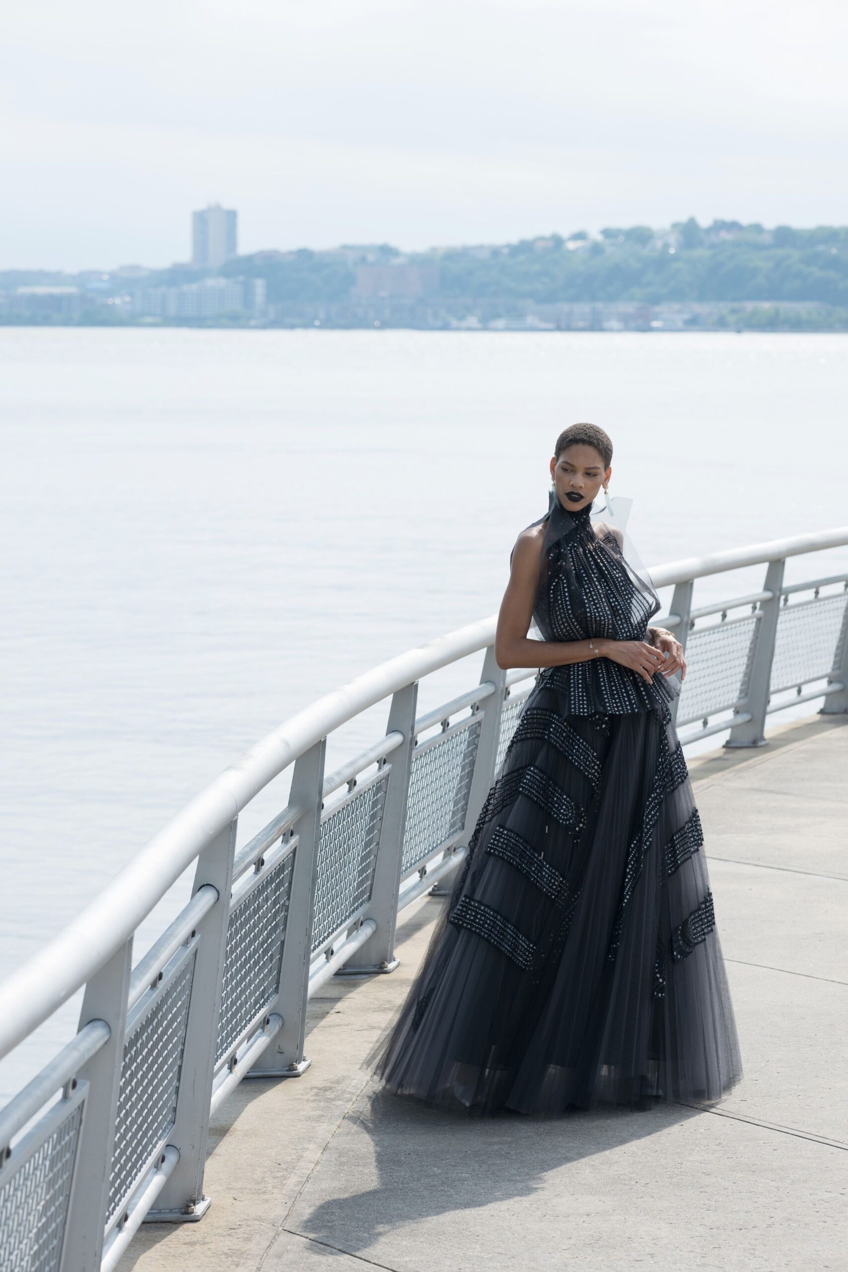 black tulle sleeveless gown
