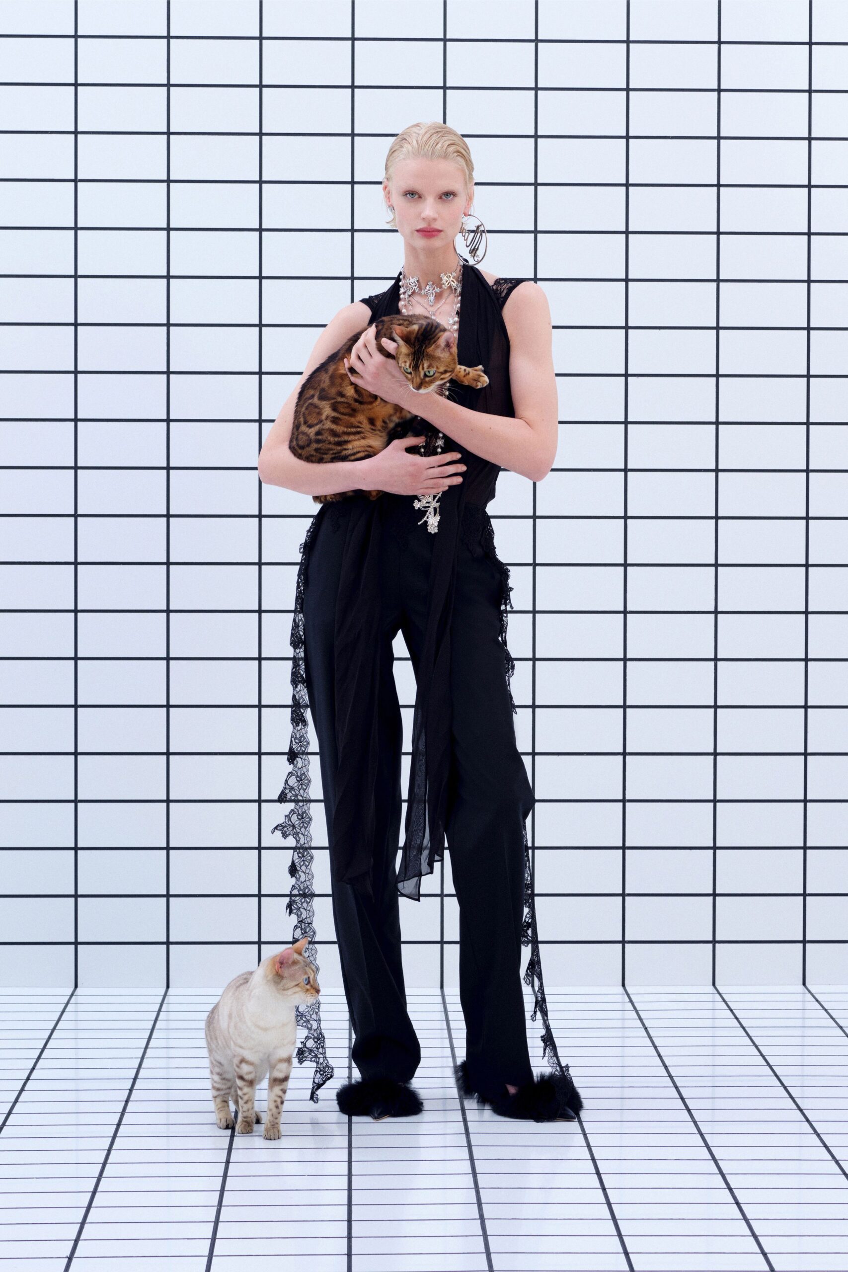 black silk fitted top and pants