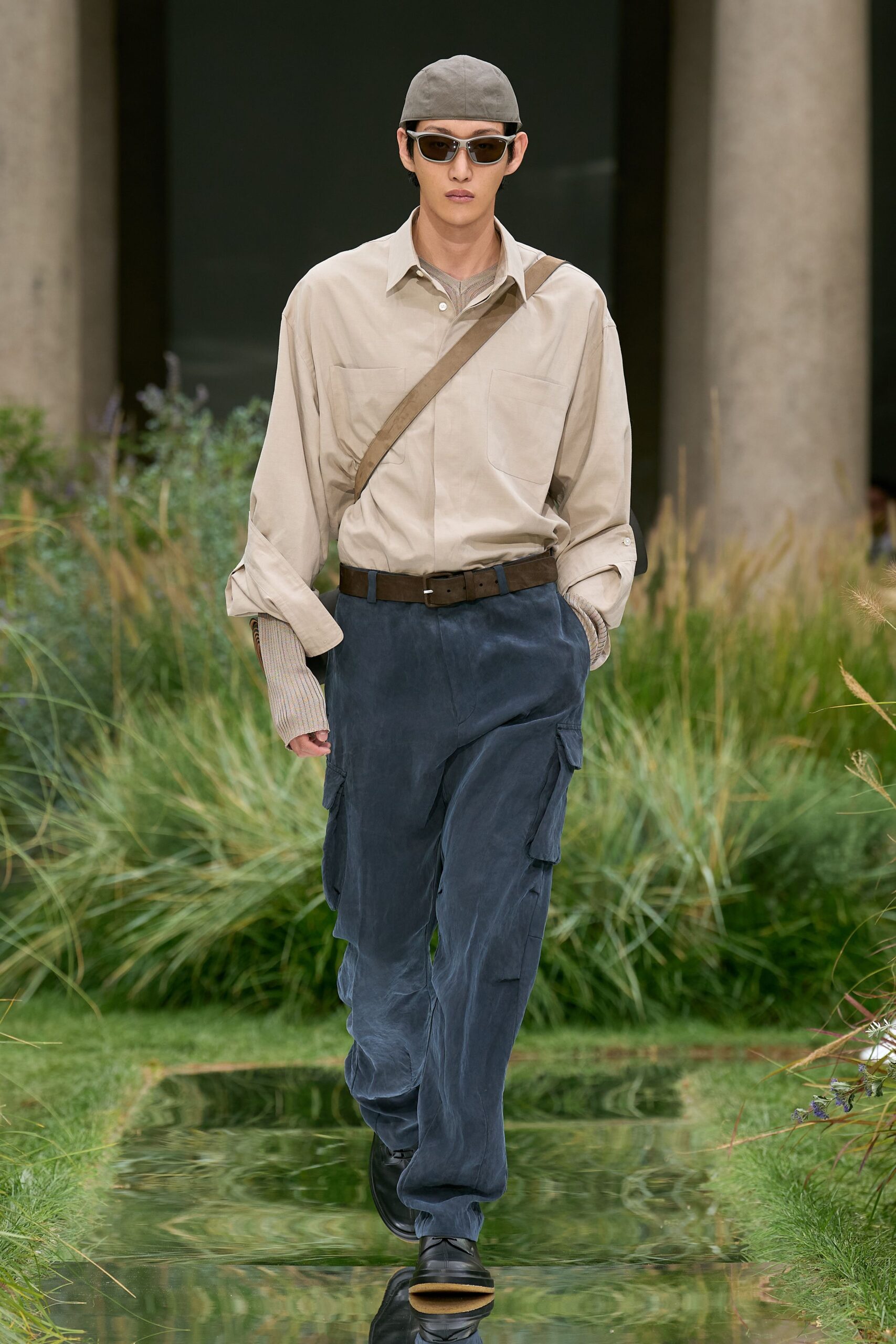 beige relaxed shirt with cargo pants