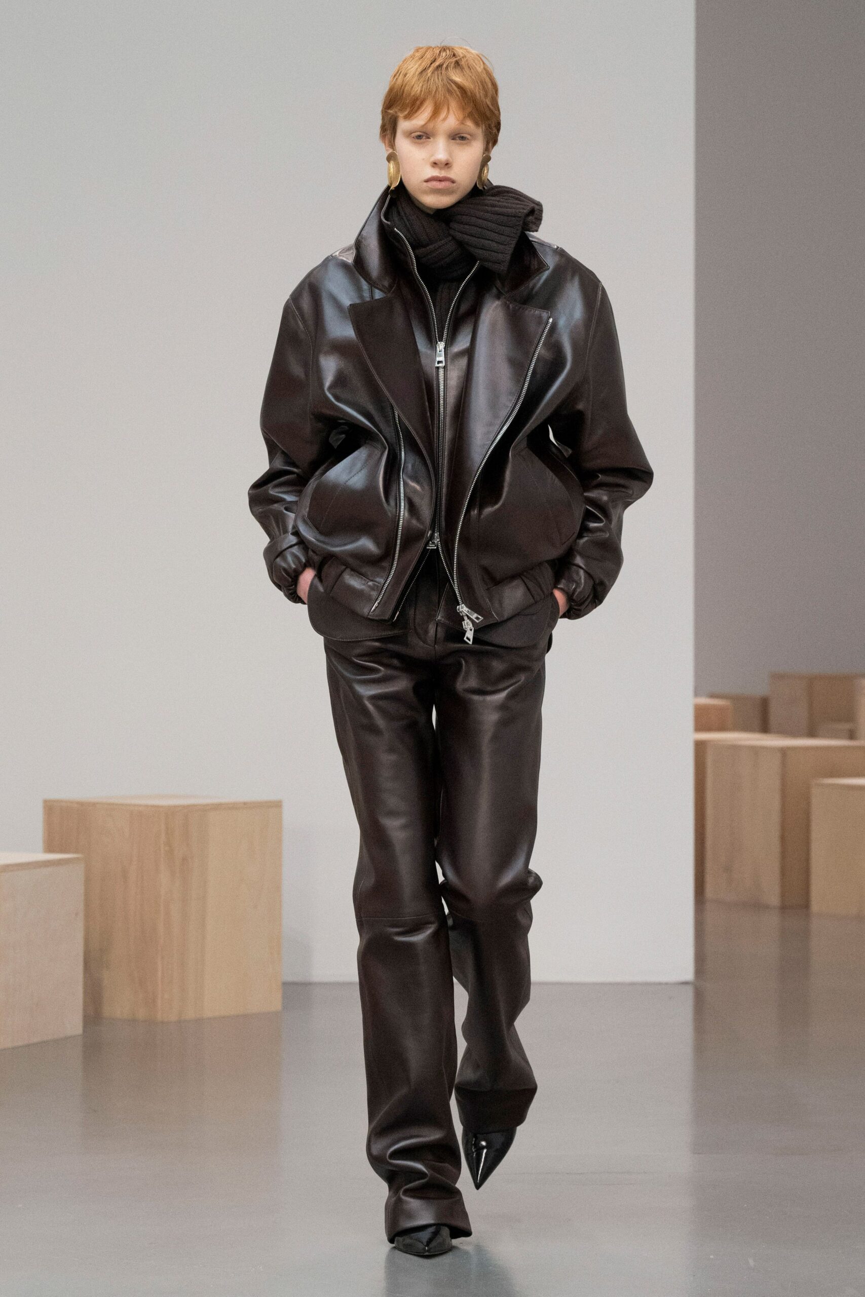 brown leather jacket and pants
