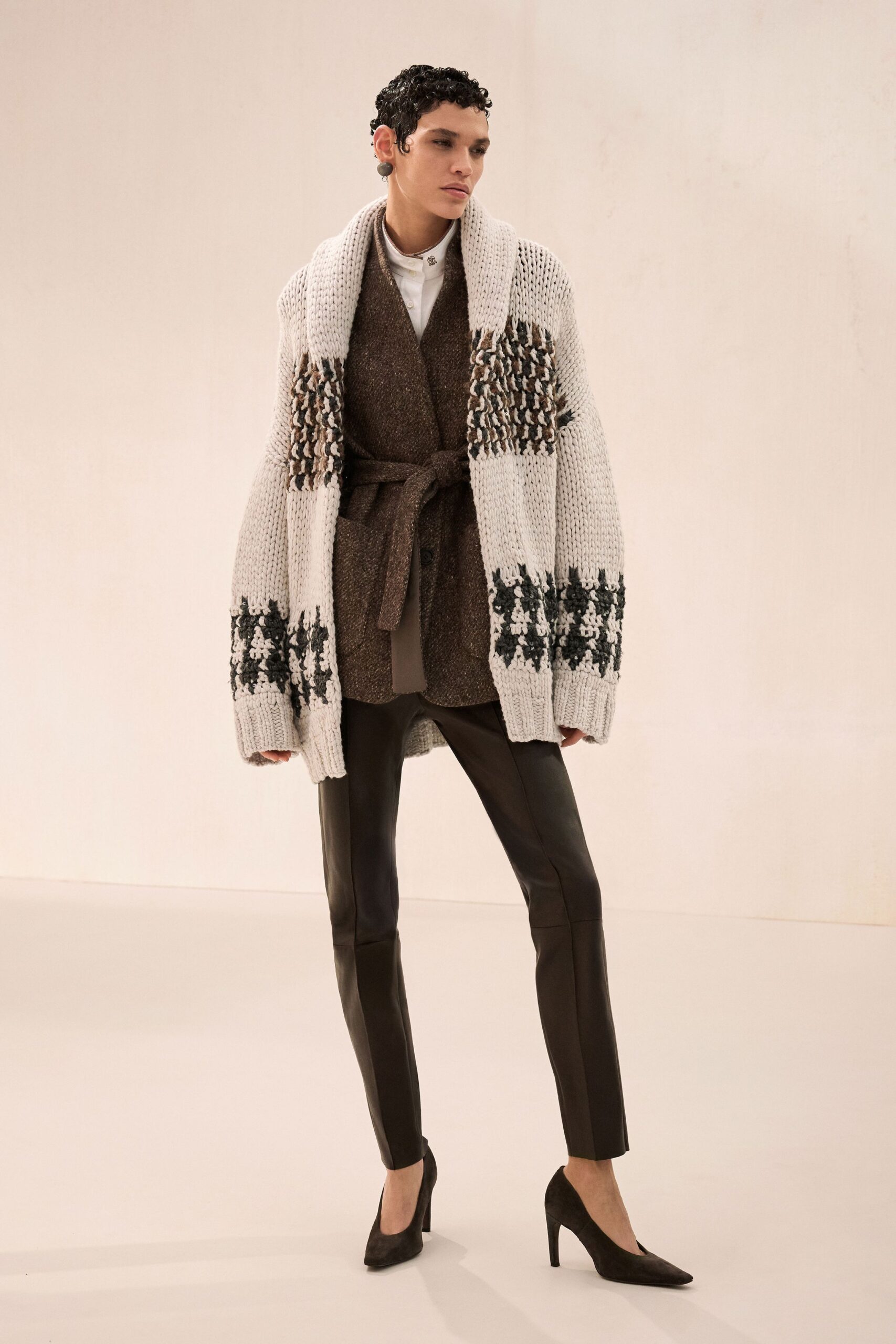 white wool long-sleeve oversized cardigan
