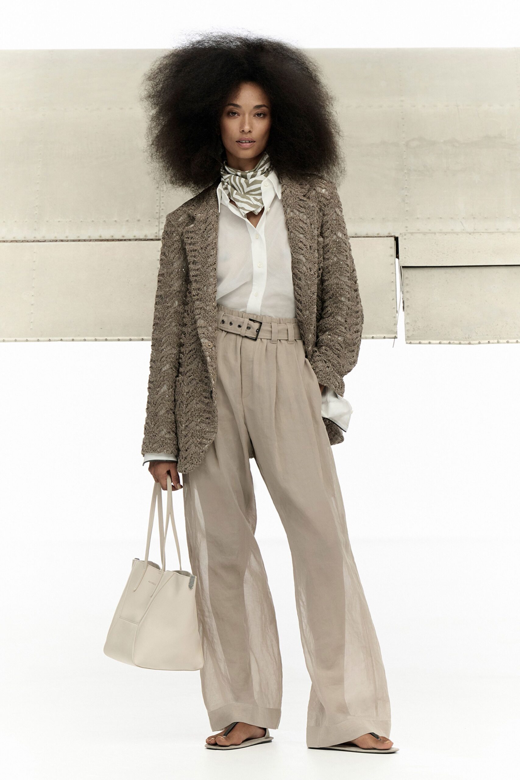 beige blazer white shirt relaxed pants