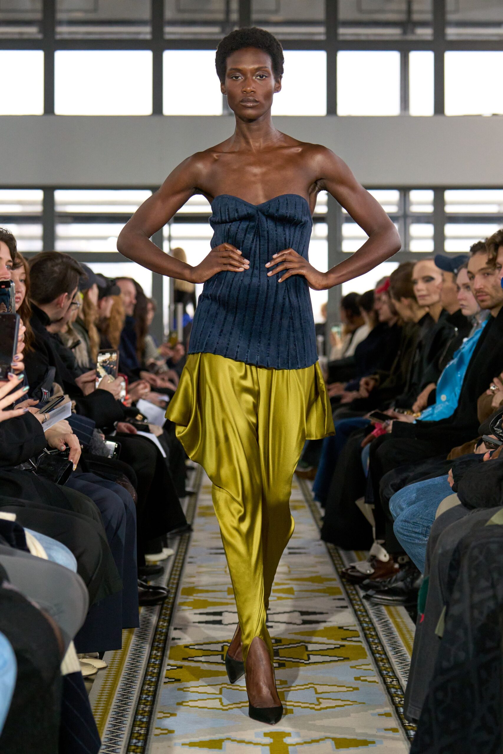 yellow silk relaxed draped pants