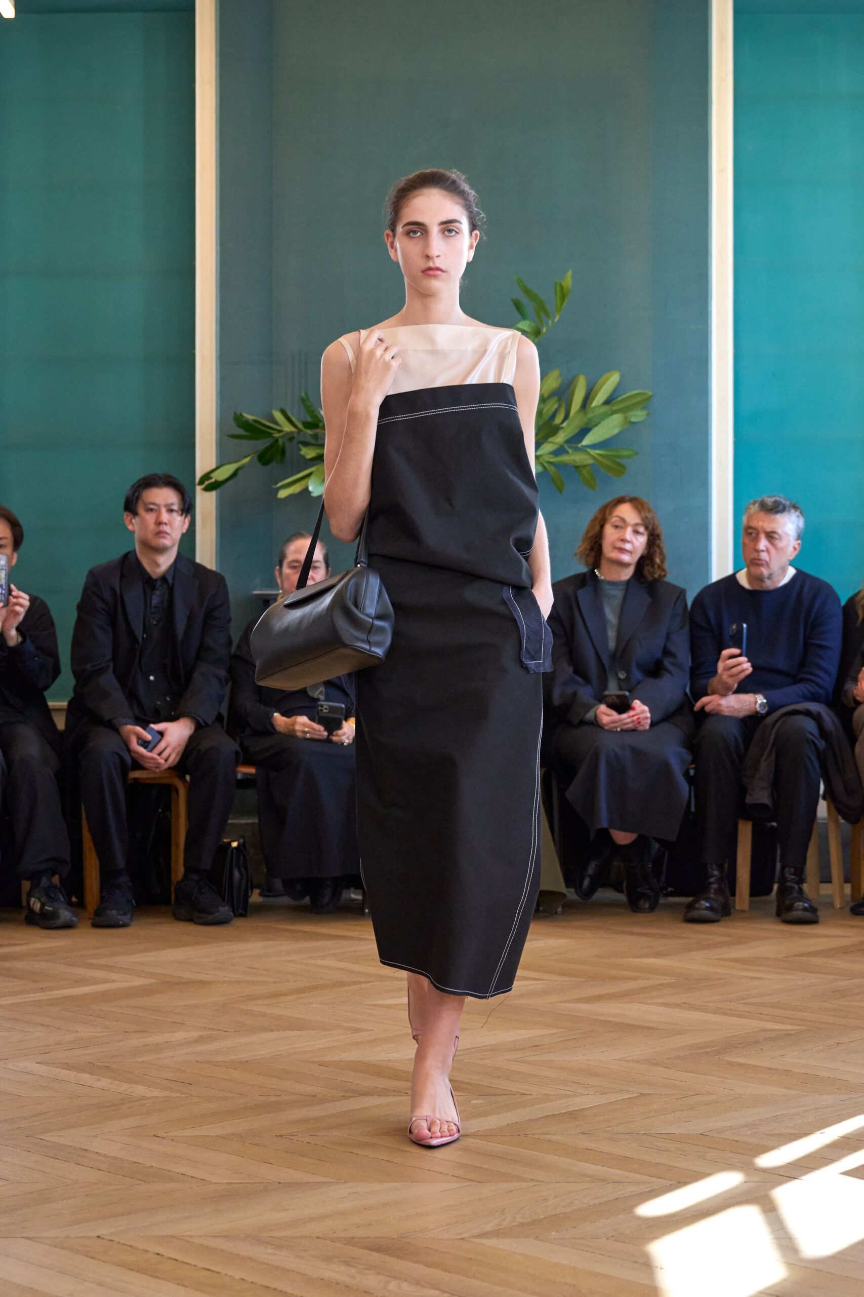 black fitted midi dress