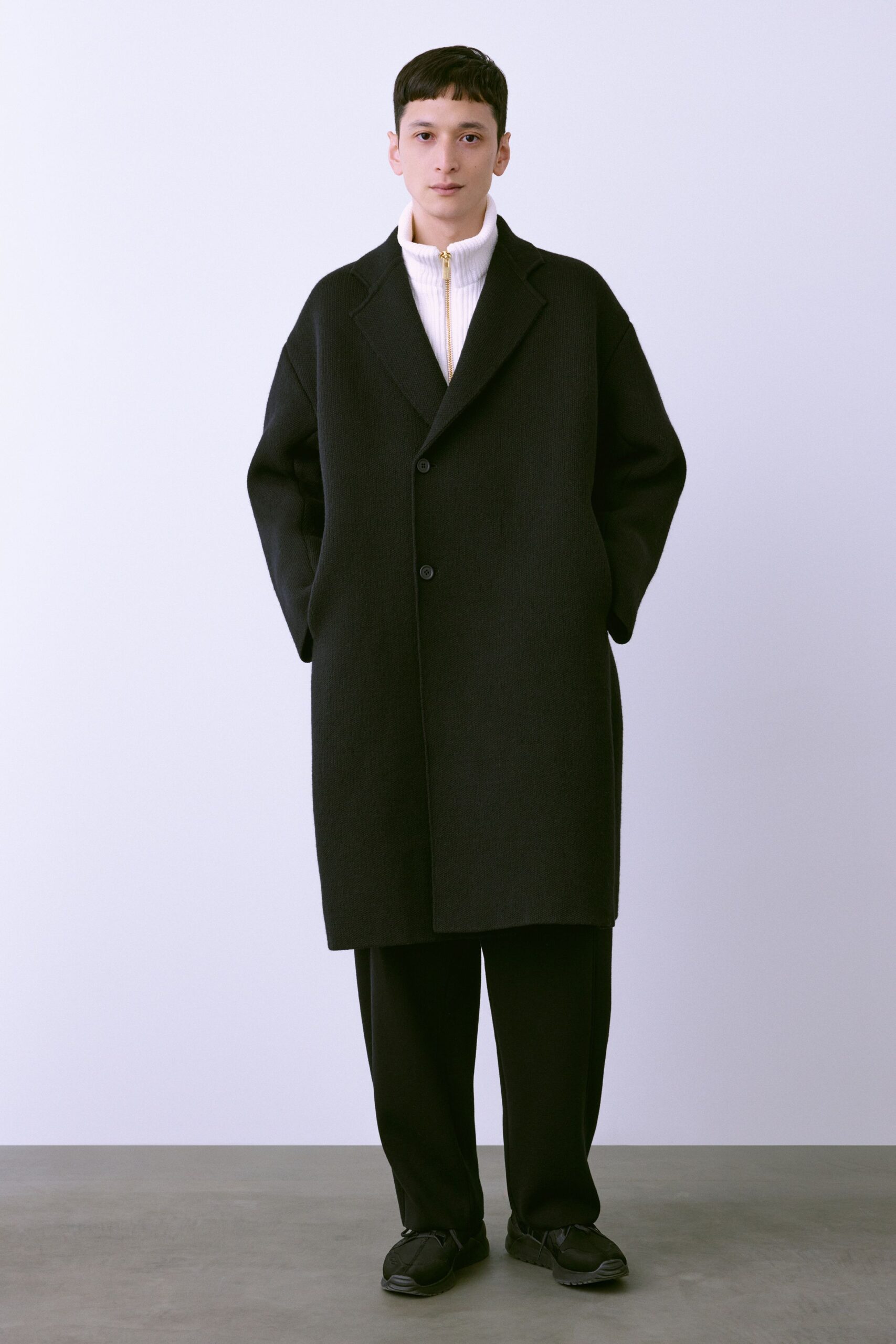 black oversized wool coat