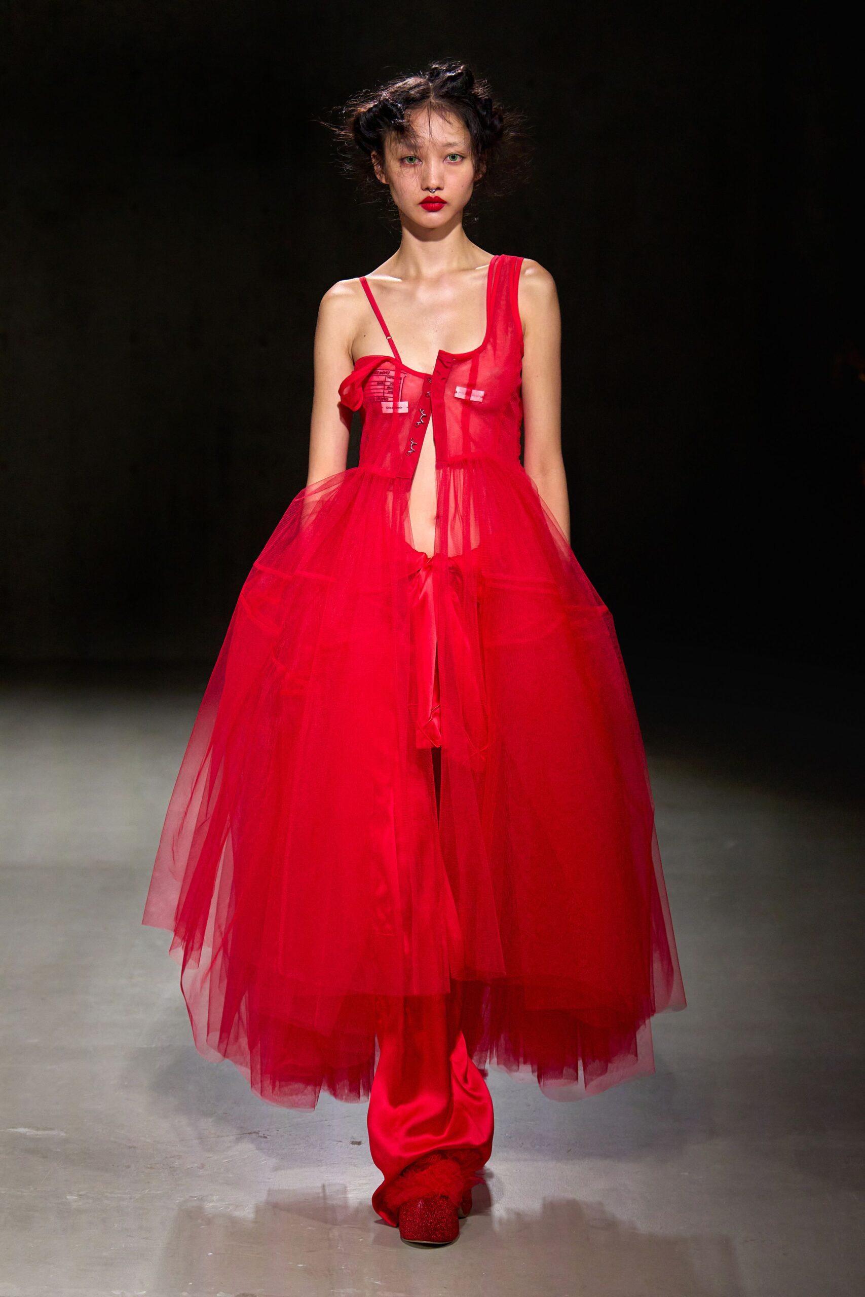 red layered tulle dress