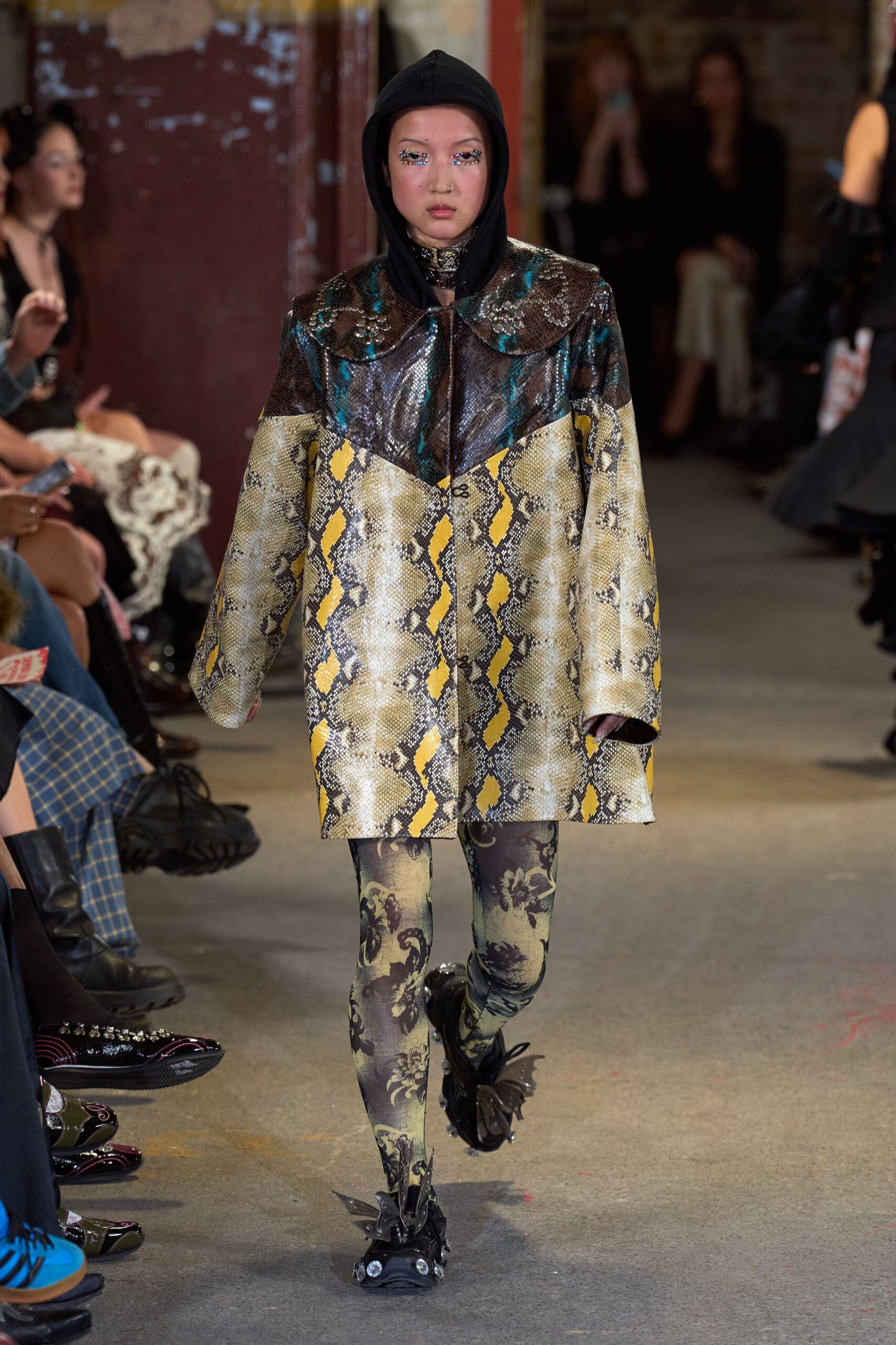 multi-colored printed coat and leggings