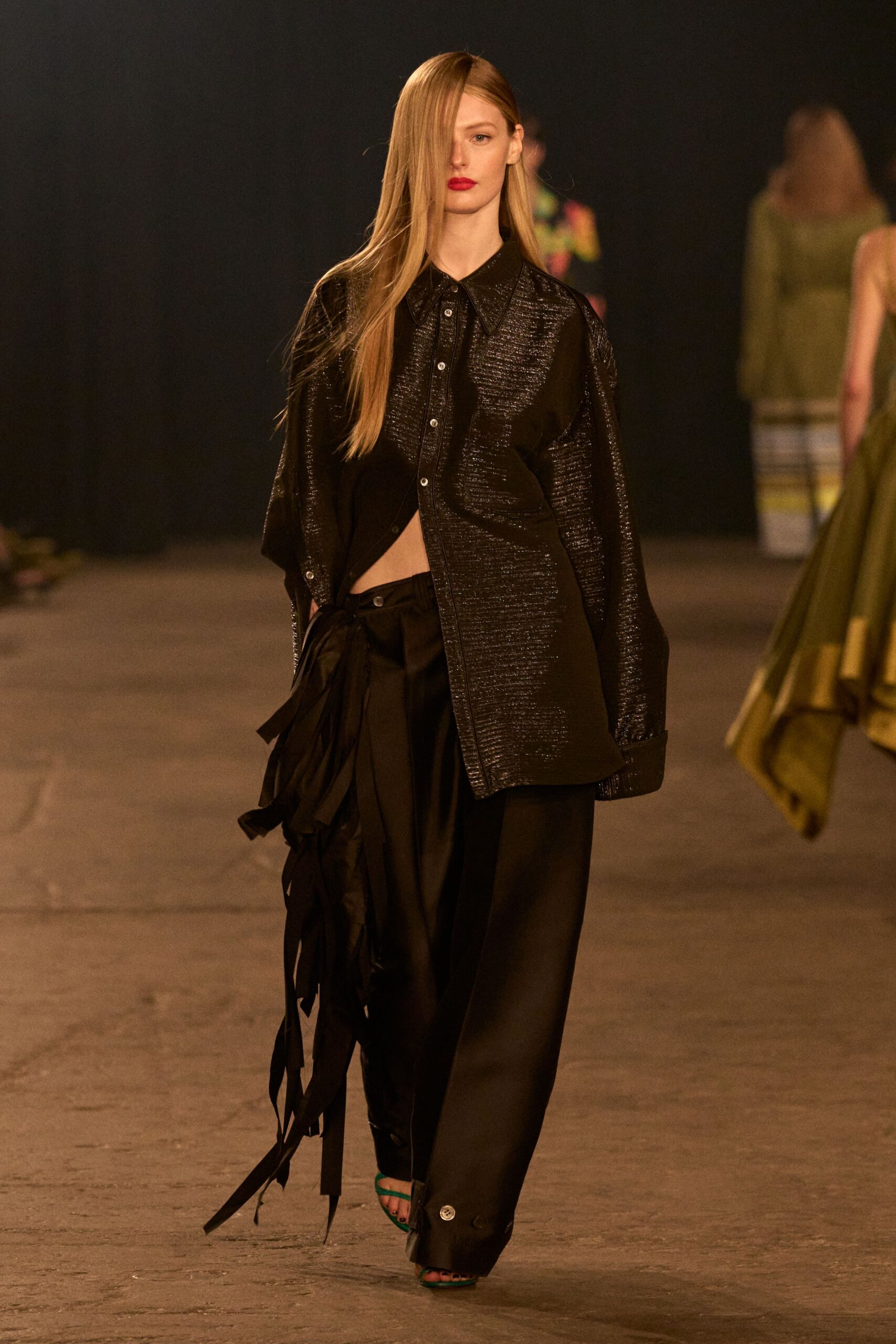 black oversized shirt and relaxed pants