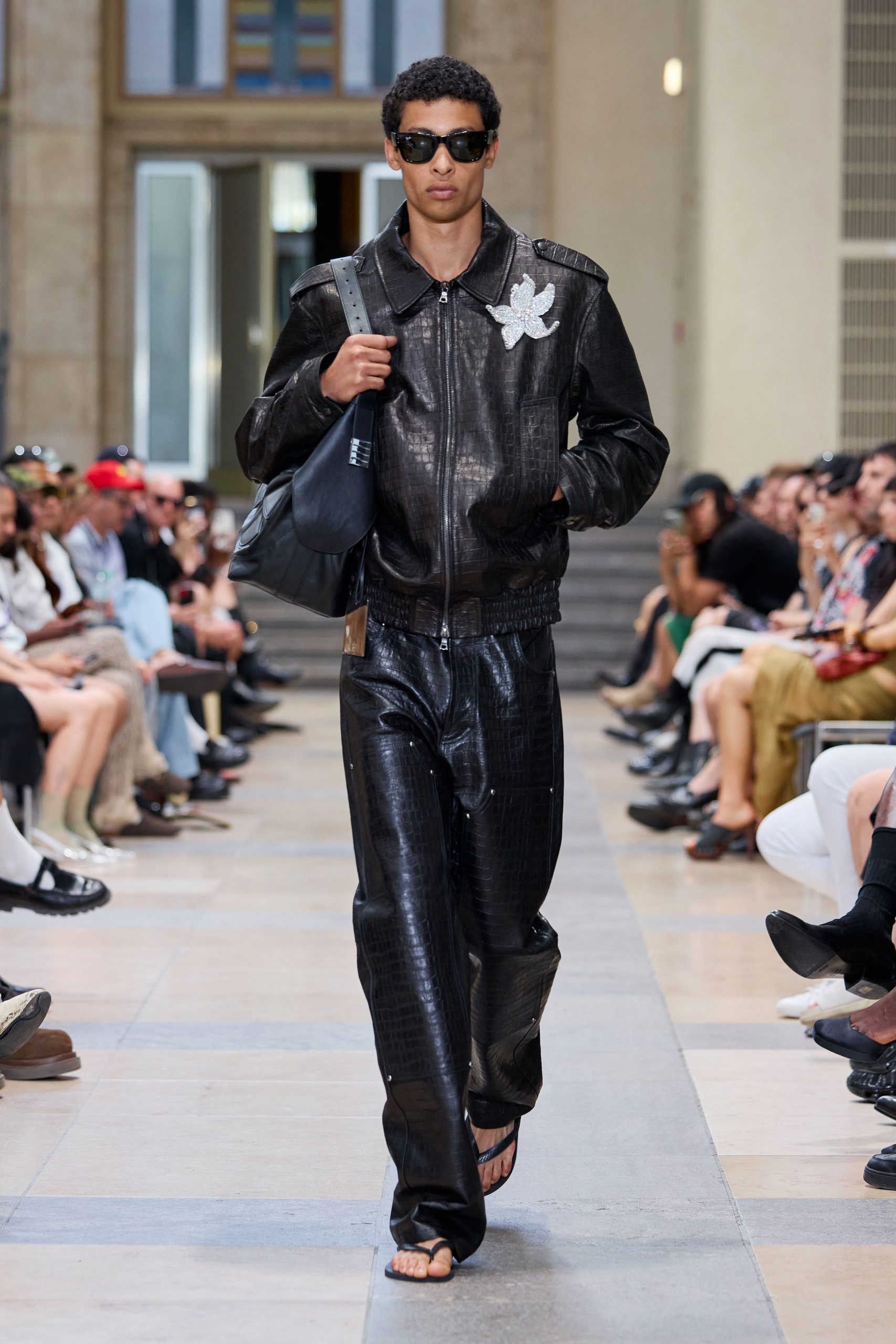black leather jacket and pants