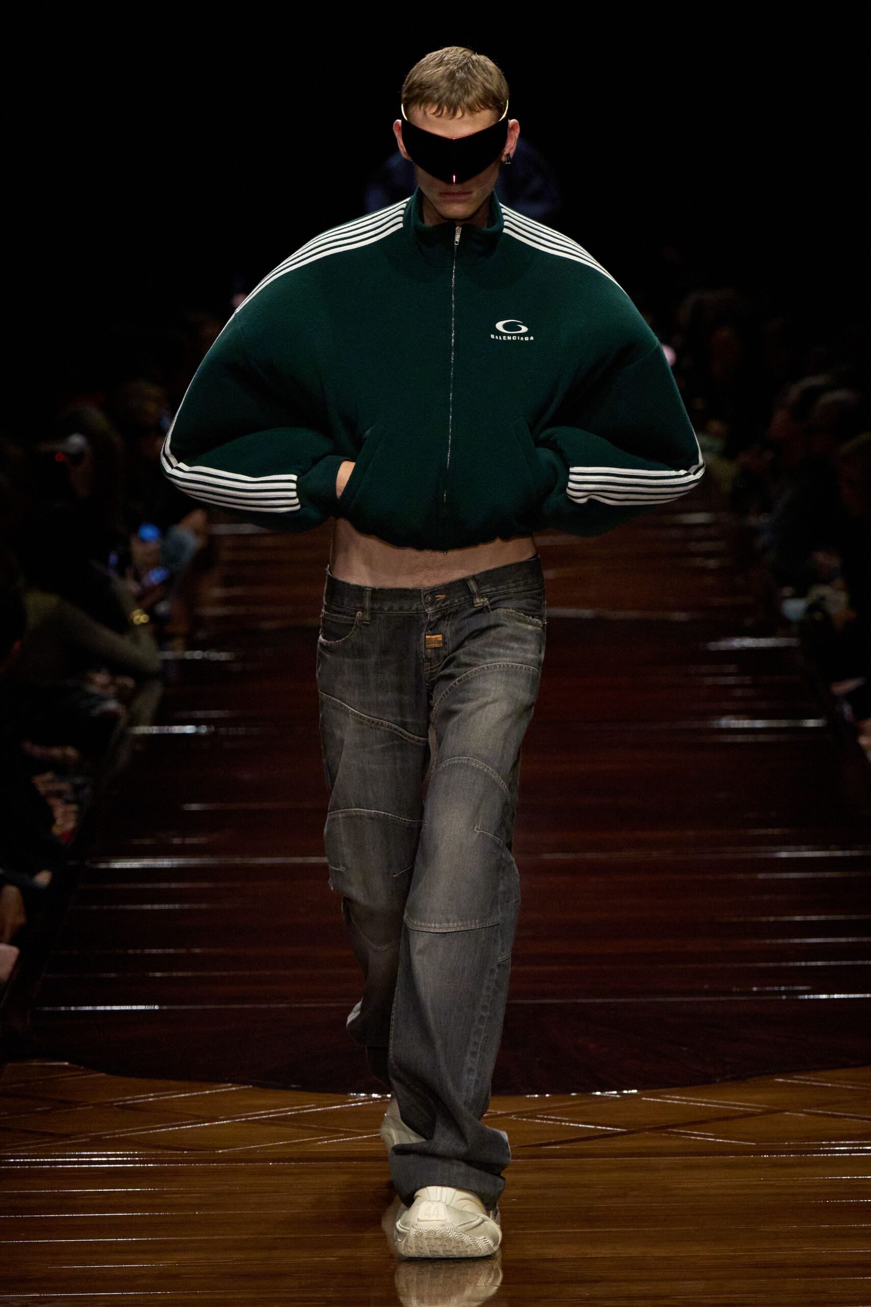 oversized green jacket with relaxed jeans
