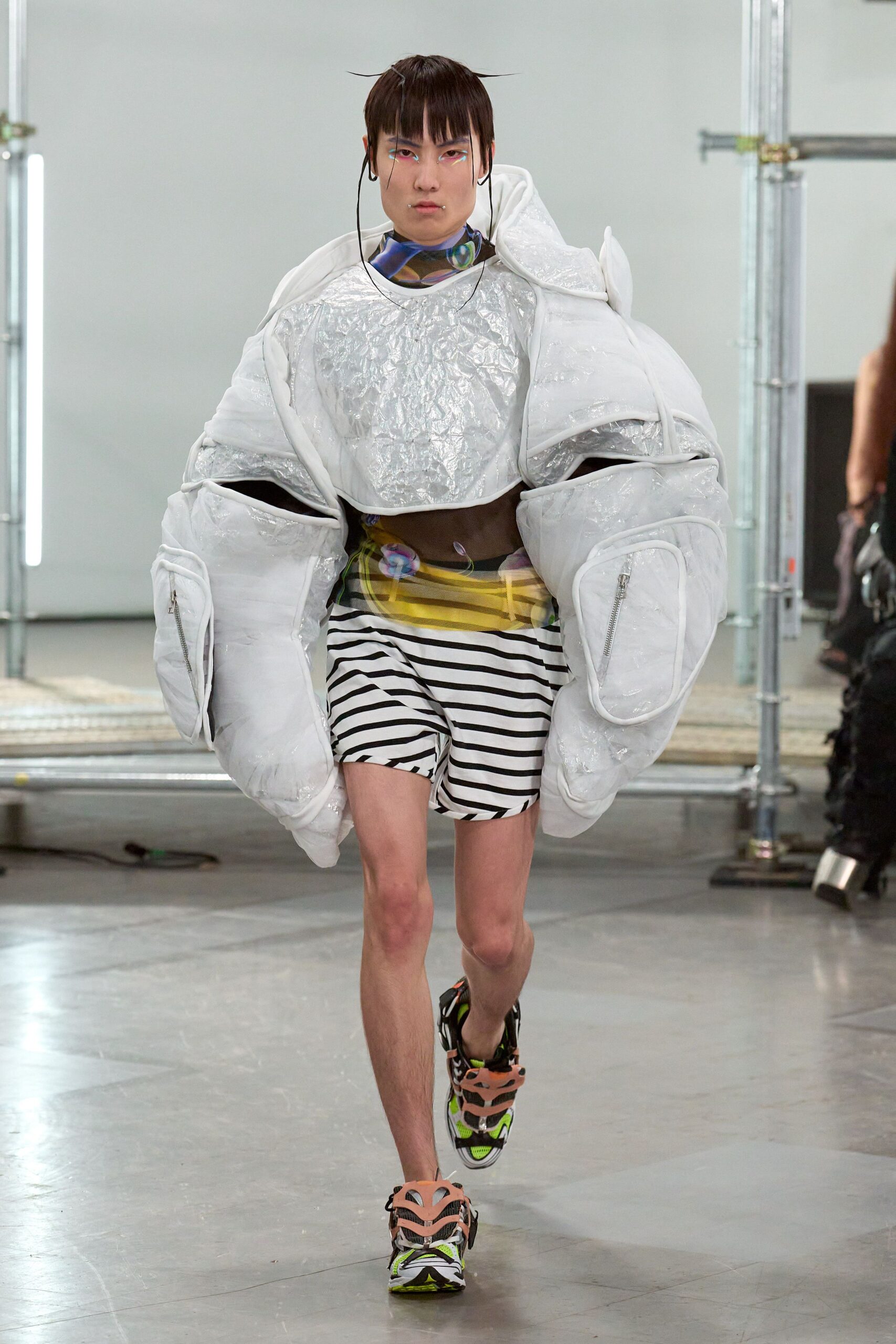 white vinyl long-sleeve oversized padded jacket