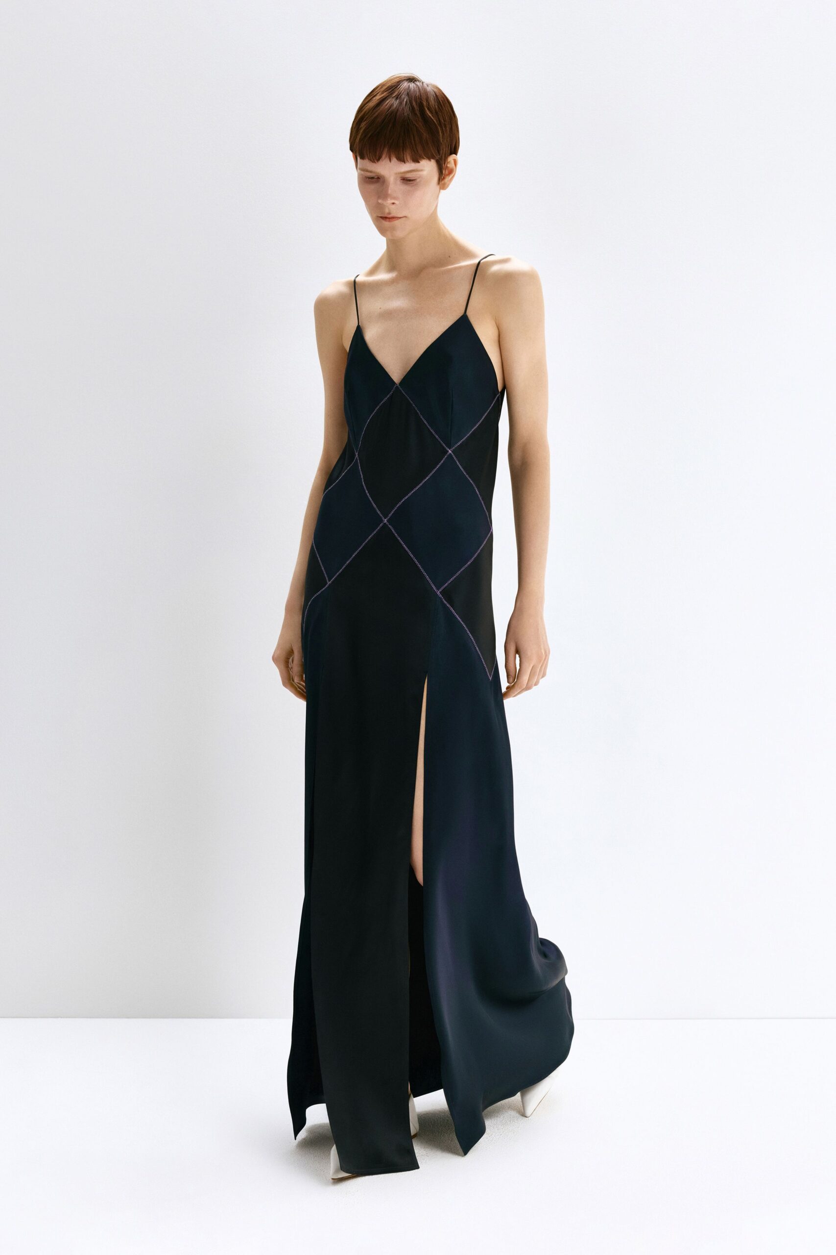 black silk sleeveless gown