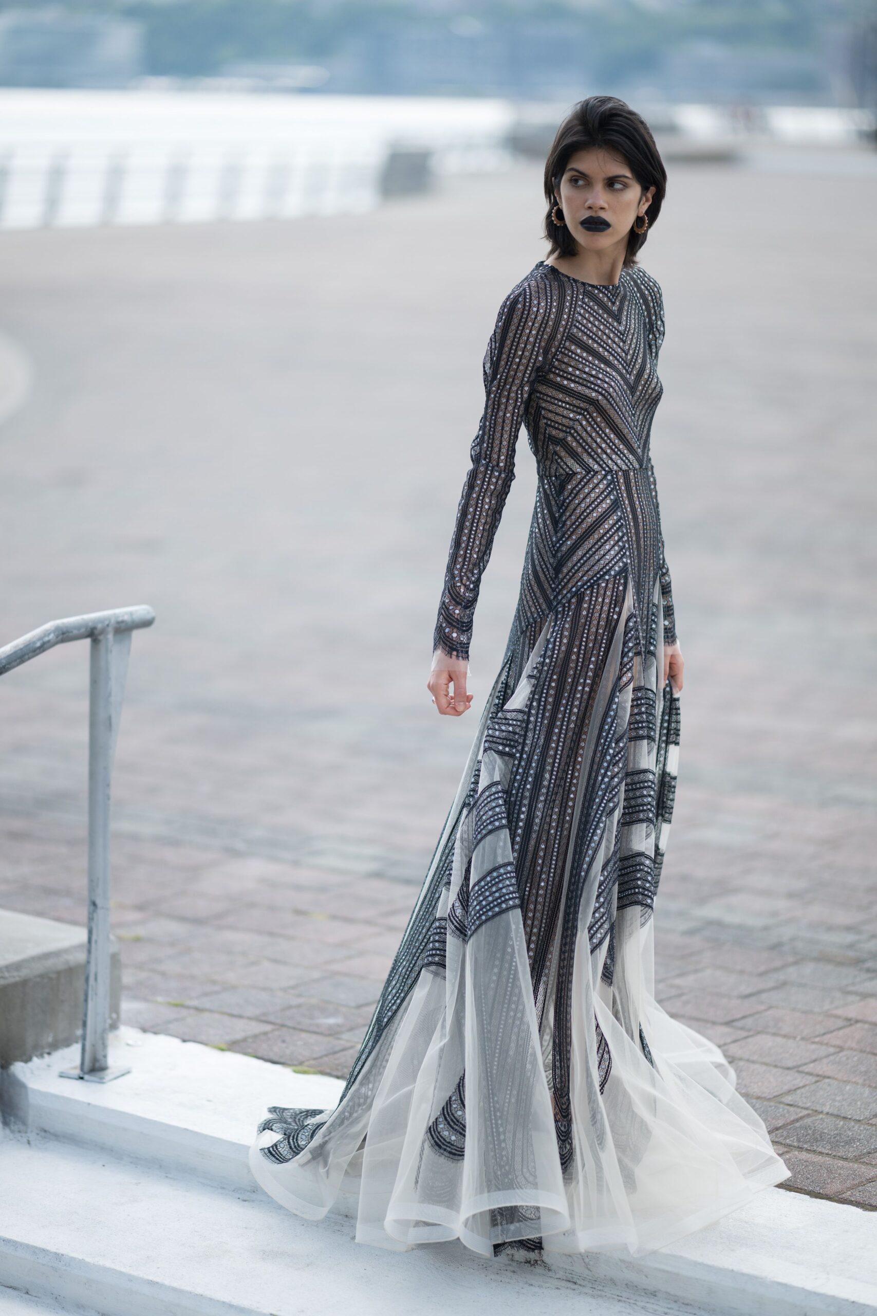 black and white sheer gown