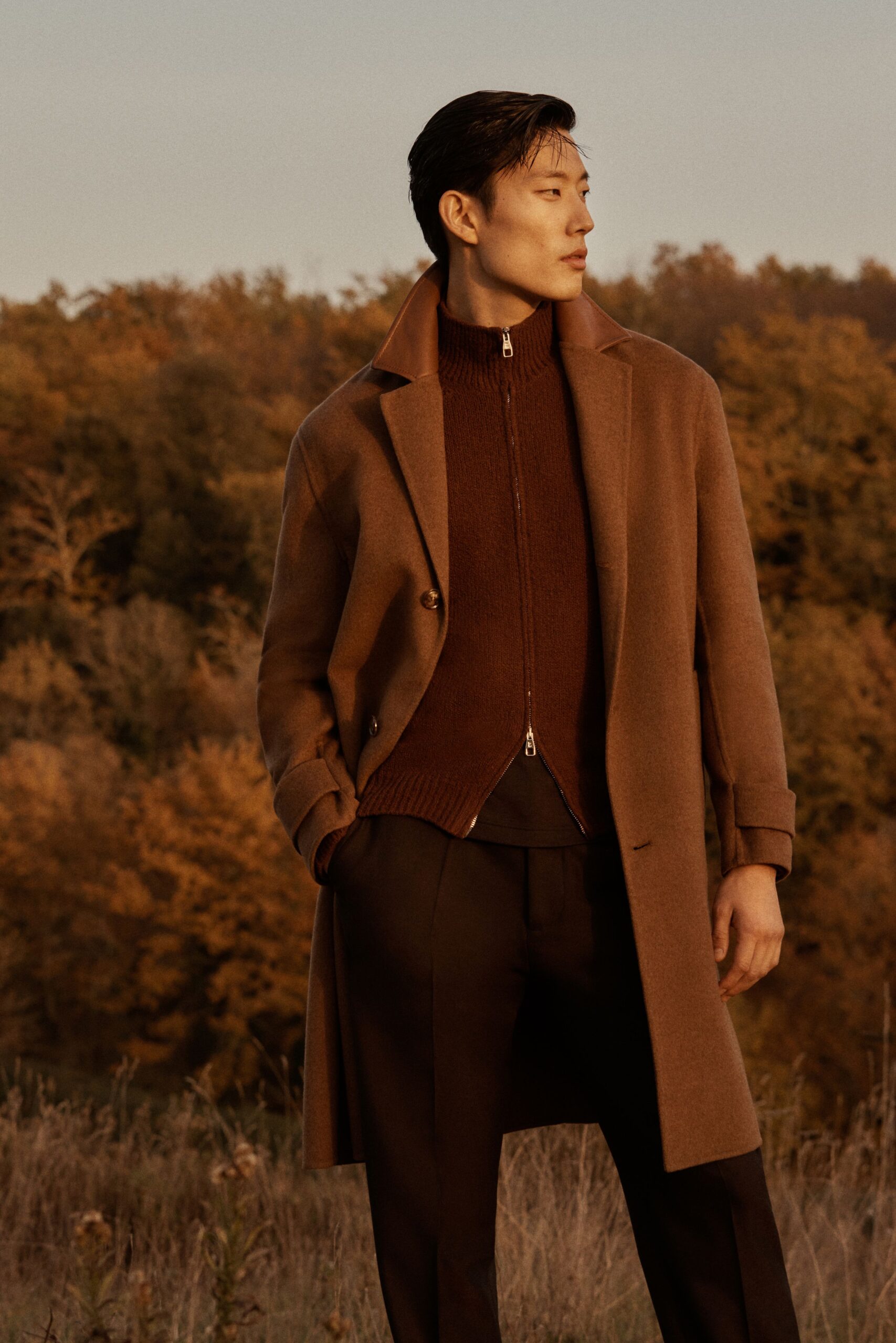 red wool long-sleeve fitted zippered sweater