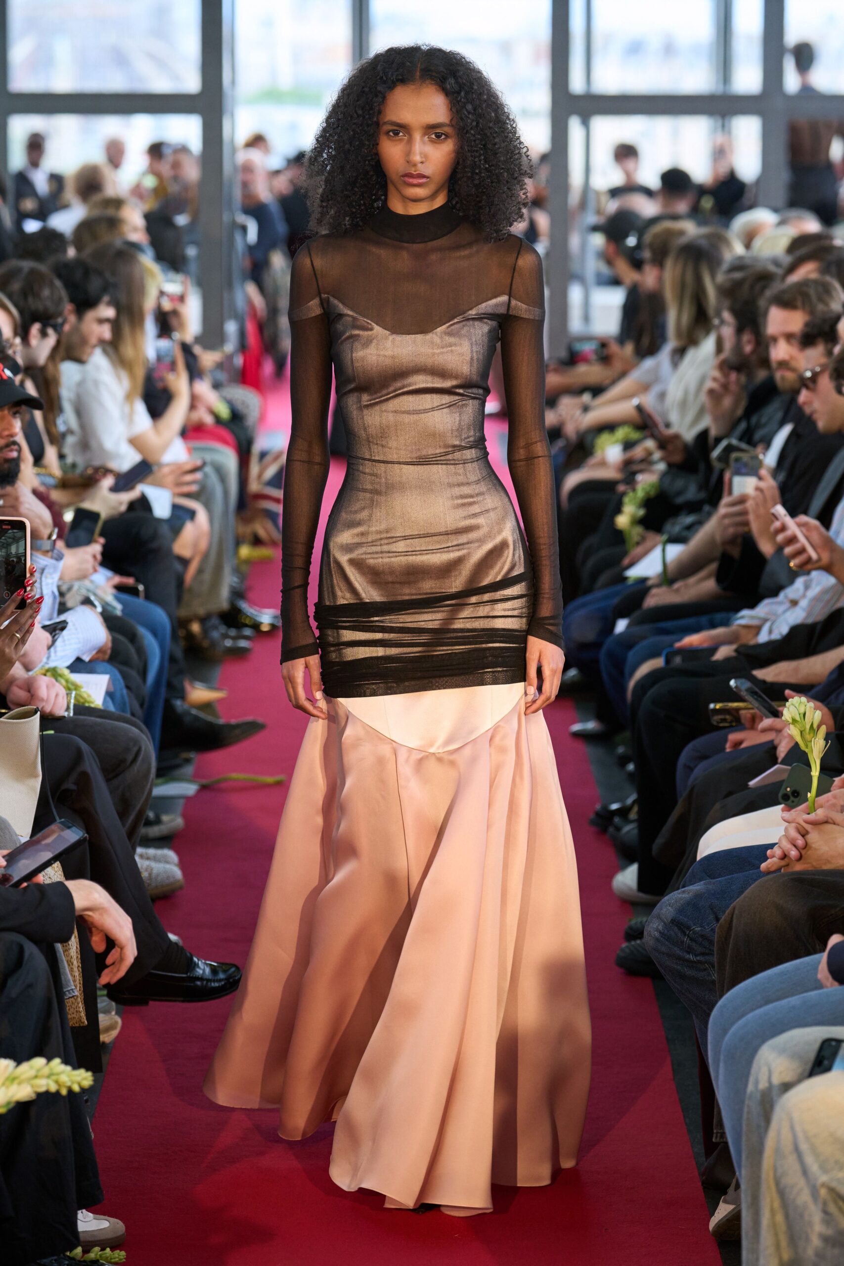 black and pink silk gown