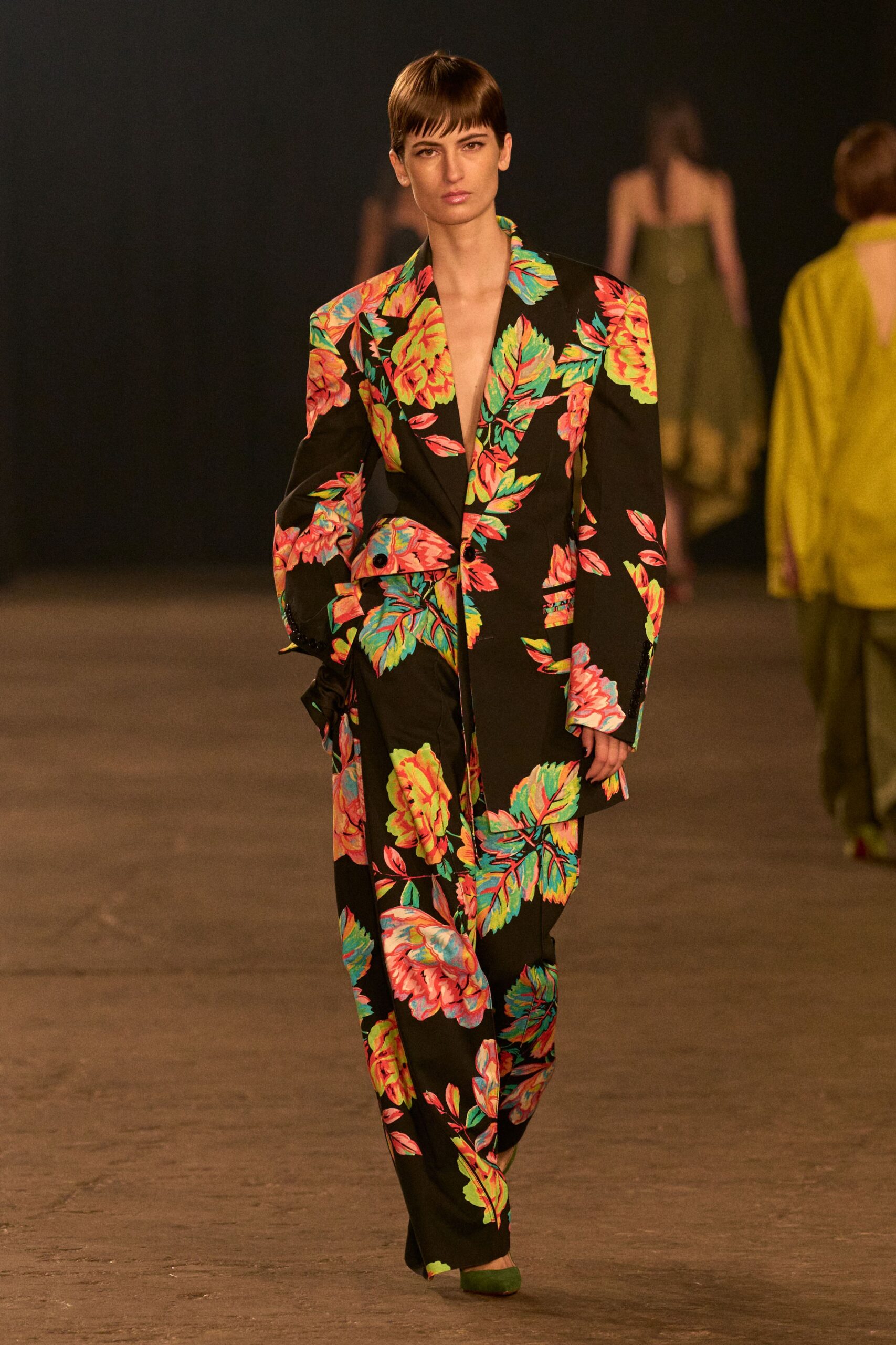 floral black blazer and pants