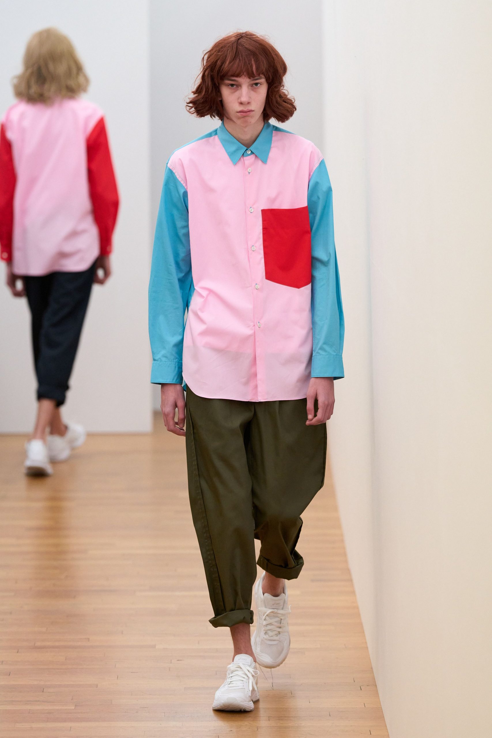 color-blocked shirt with relaxed pants