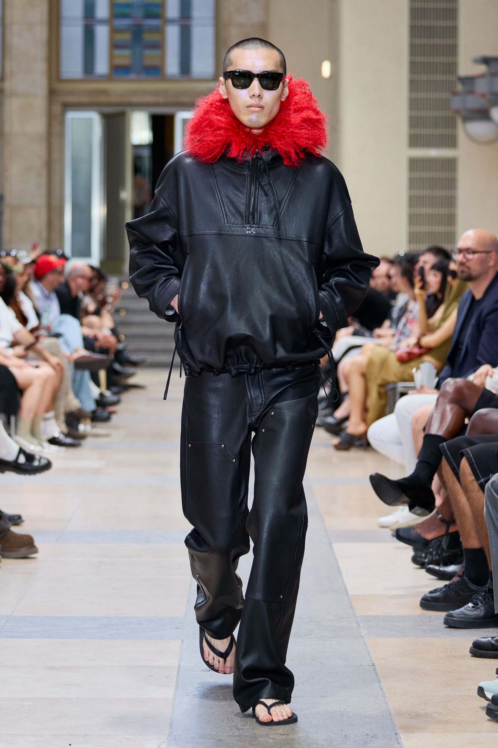 black leather relaxed hoodie and pants