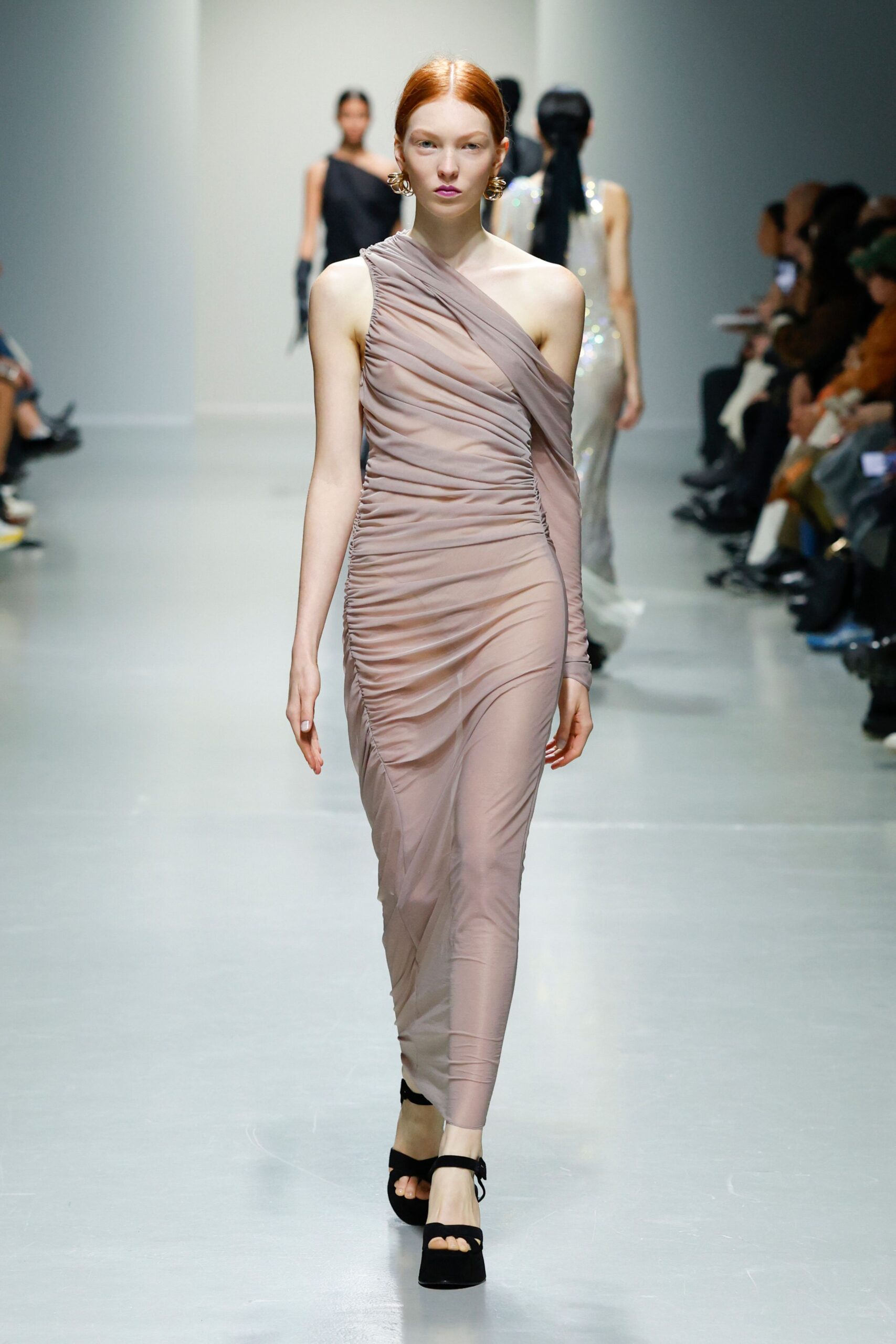 pink silk fitted gown