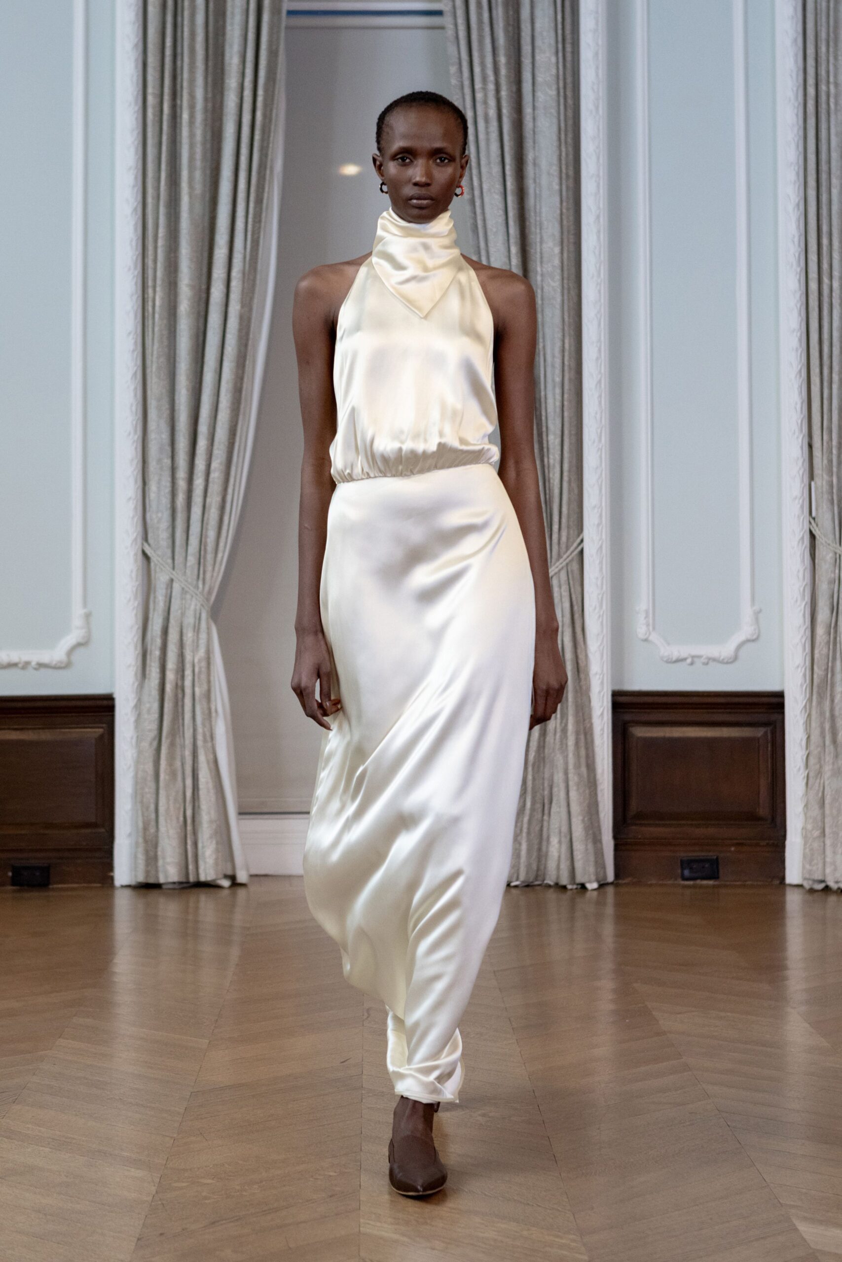 ivory silk sleeveless gown