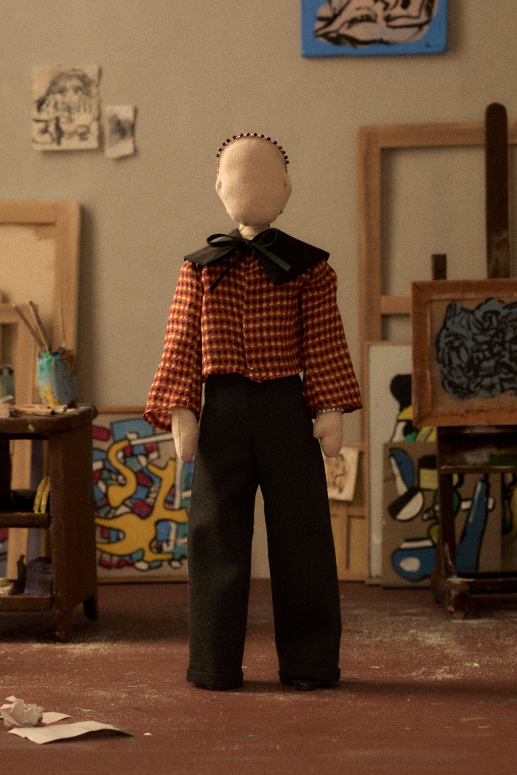 orange cotton long-sleeve collared relaxed checked shirt