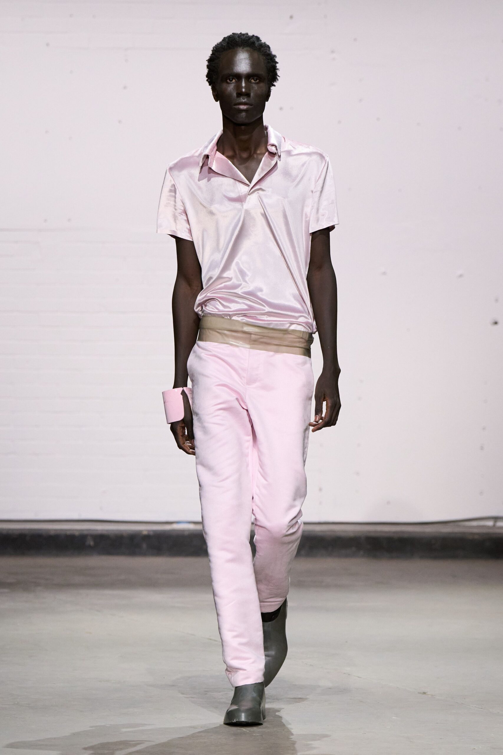 pink silk short-sleeve collared relaxed draped shiny shirt