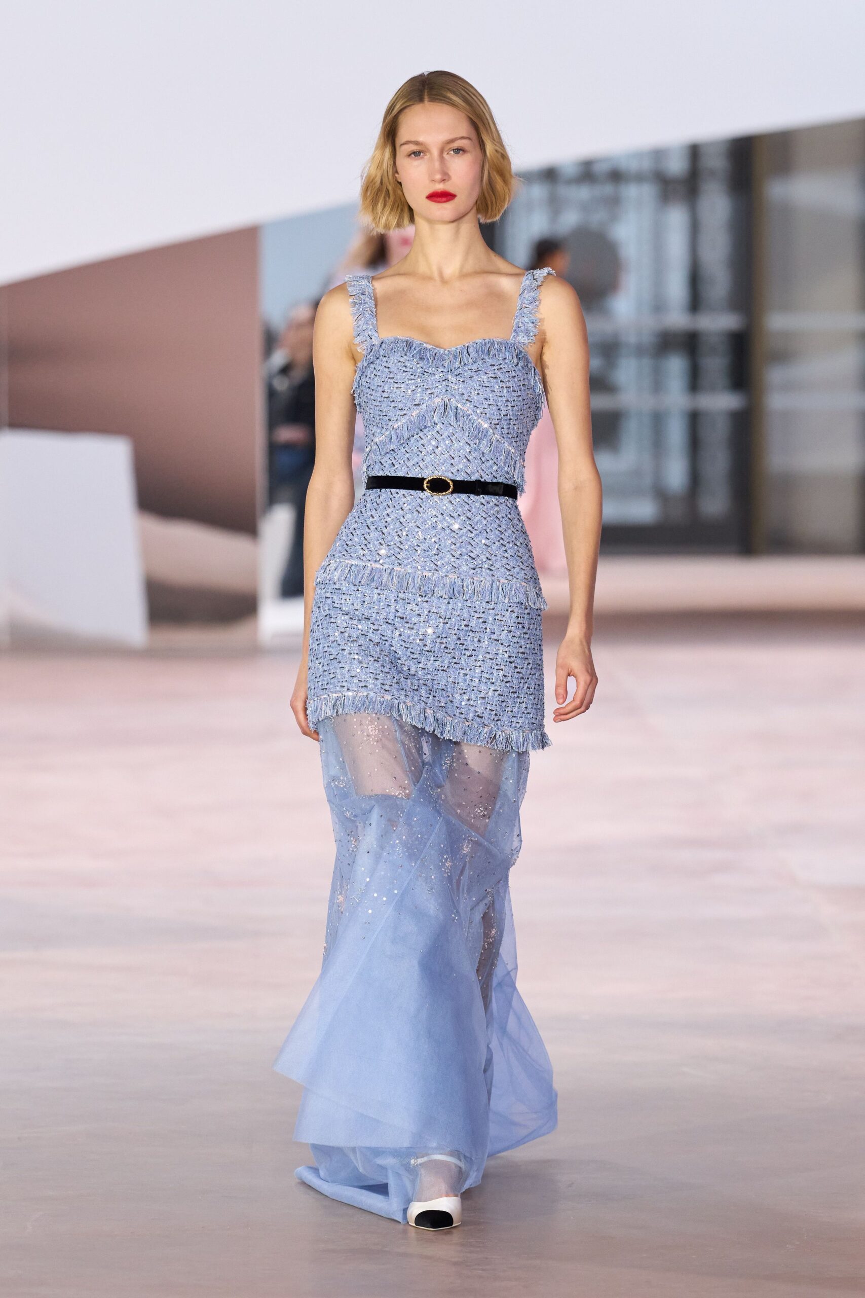 blue layered sleeveless dress