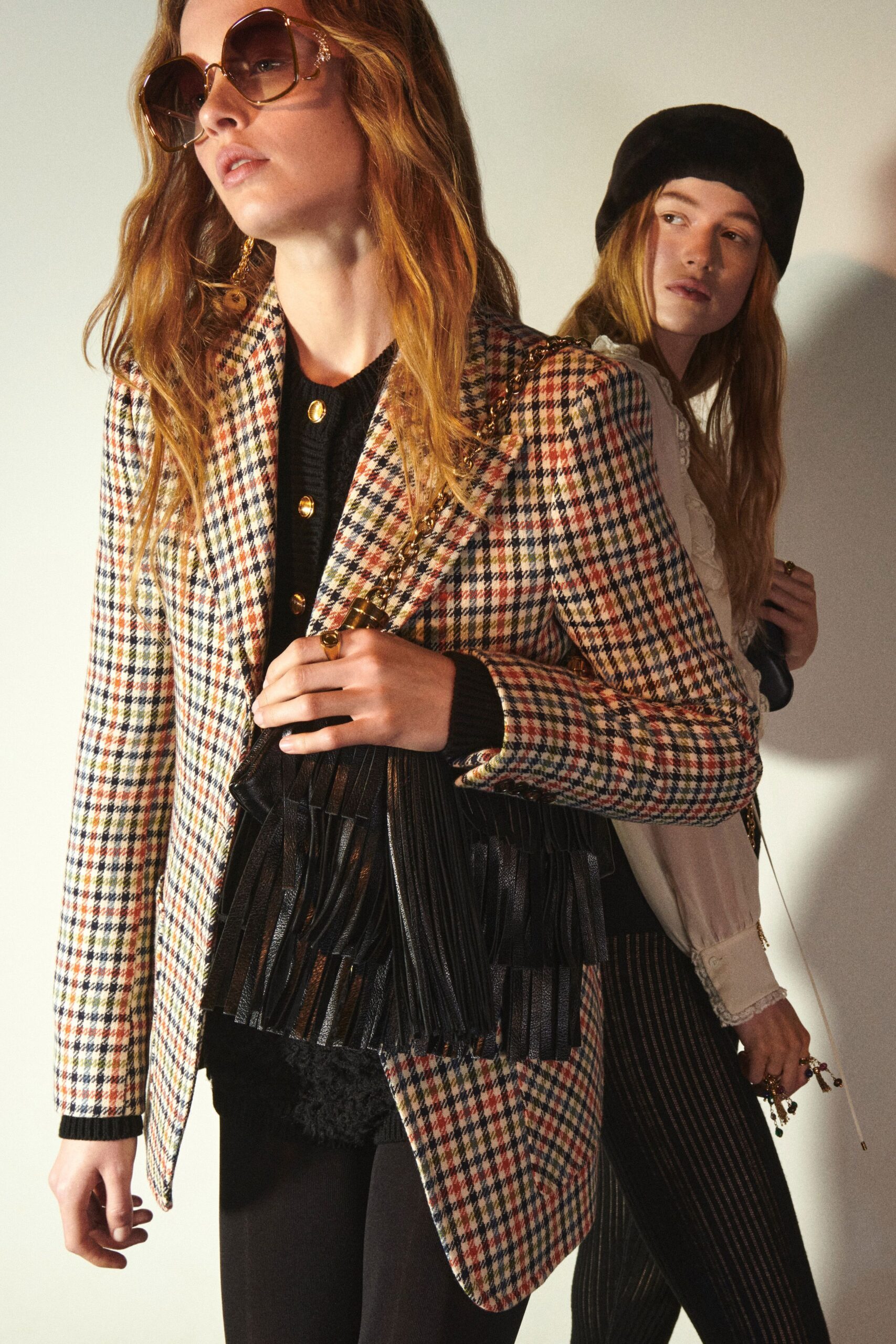 multi checked blazer with black top